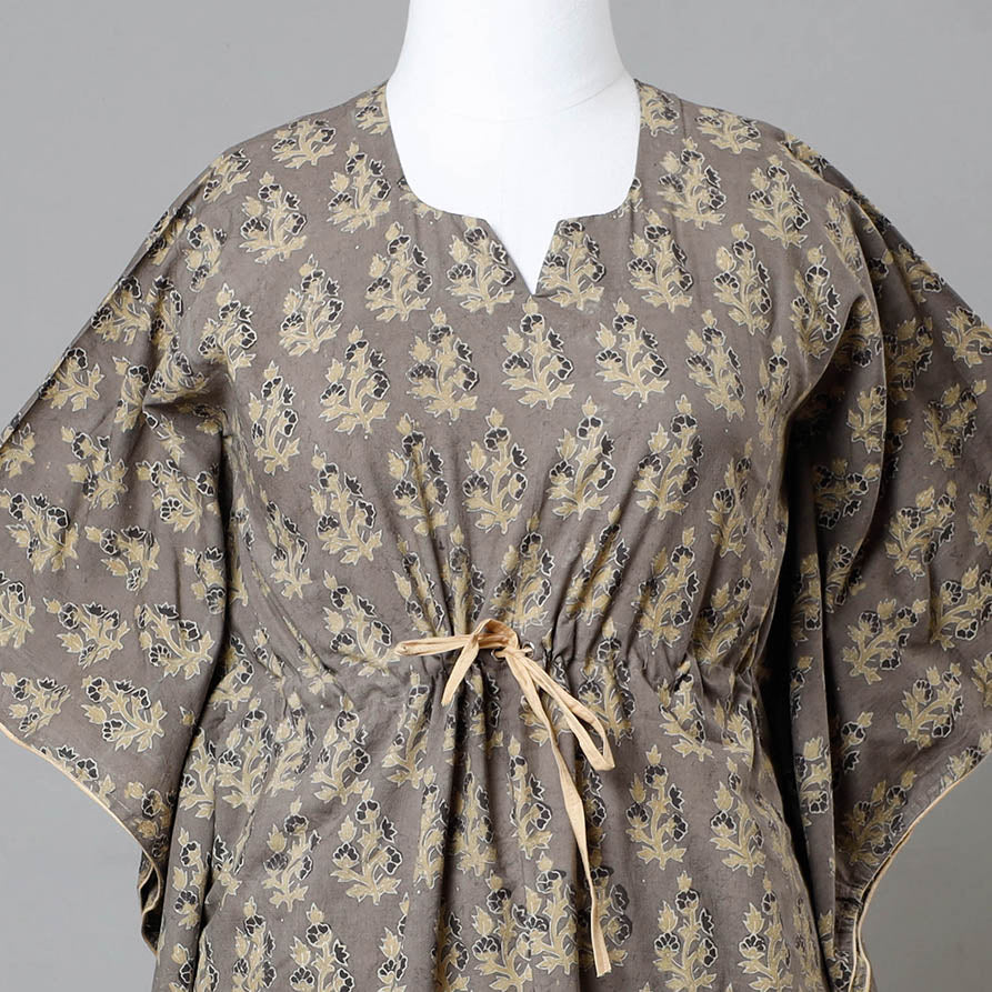 ITOKRI CASUALS Brown - Ajrakh Block Printed Cotton Kaftan with Tie-Up Waist (Medium) - view 3