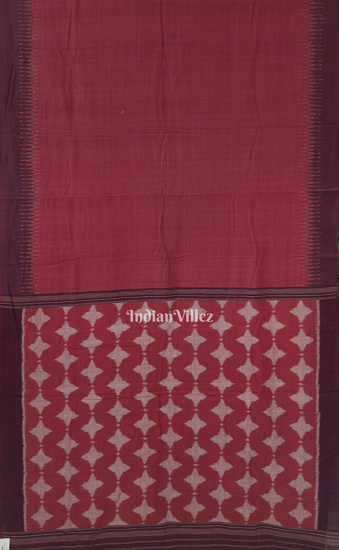 IndianVillèz Red Odisha Ikat Sambalpuri Pure Cotton Saree