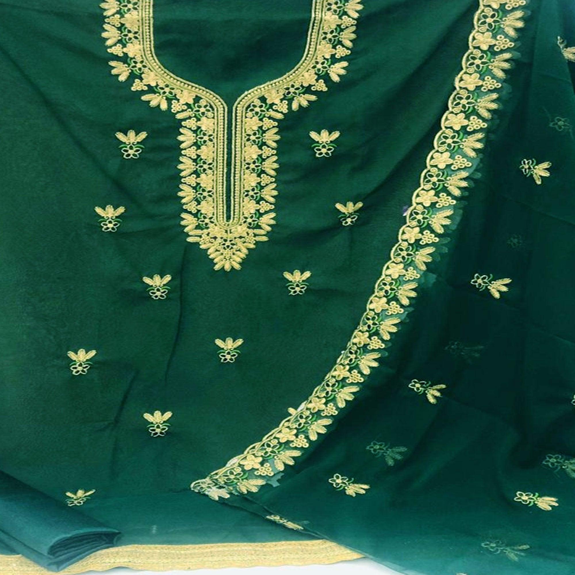 Peachmode Ideal Dark Green Coloured Casual Wear Embroidered Georgette Dress Material - view 2
