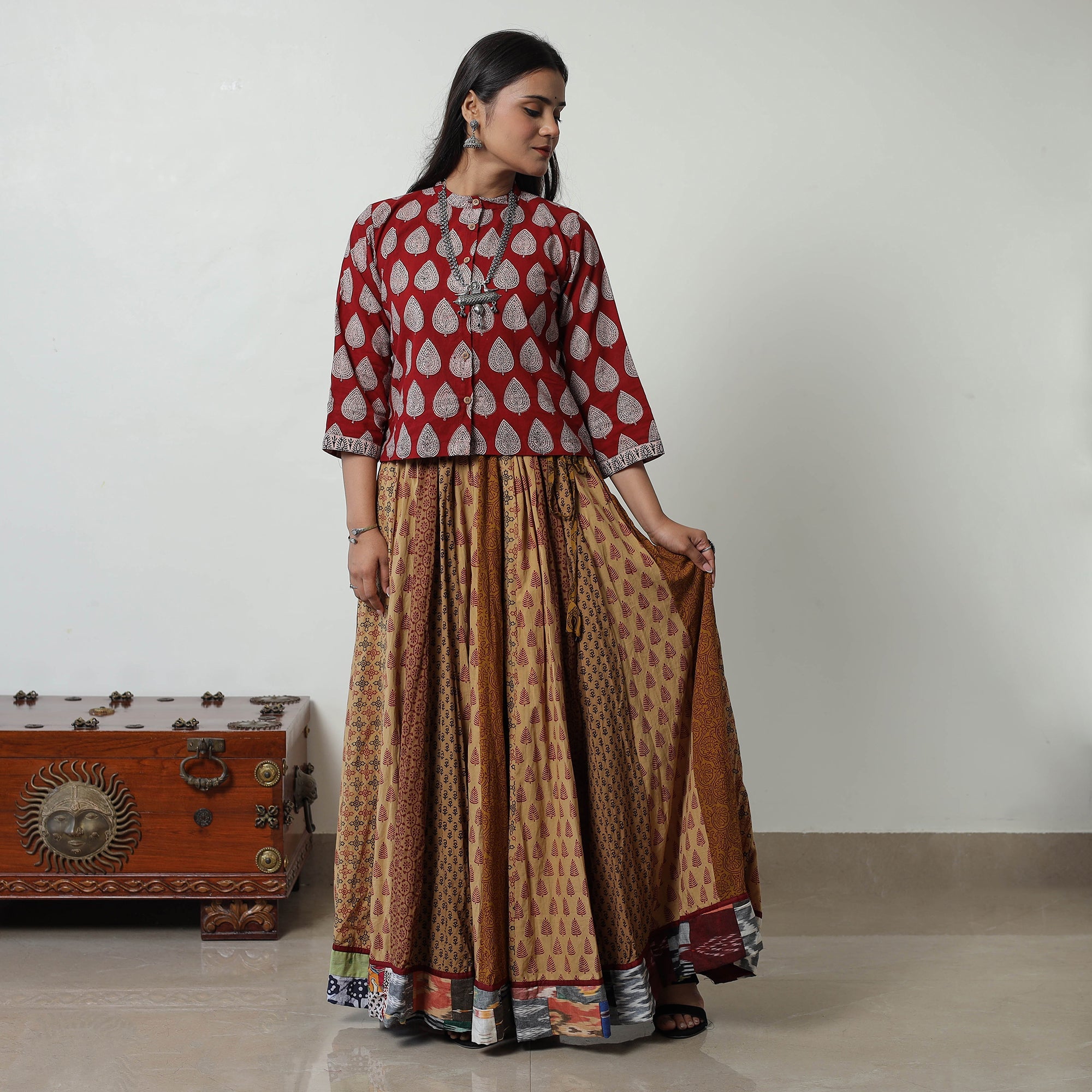 NOORI BAZAR Brown - Bagh Print Skirt with 24 Kali Patchwork 19 - view 2