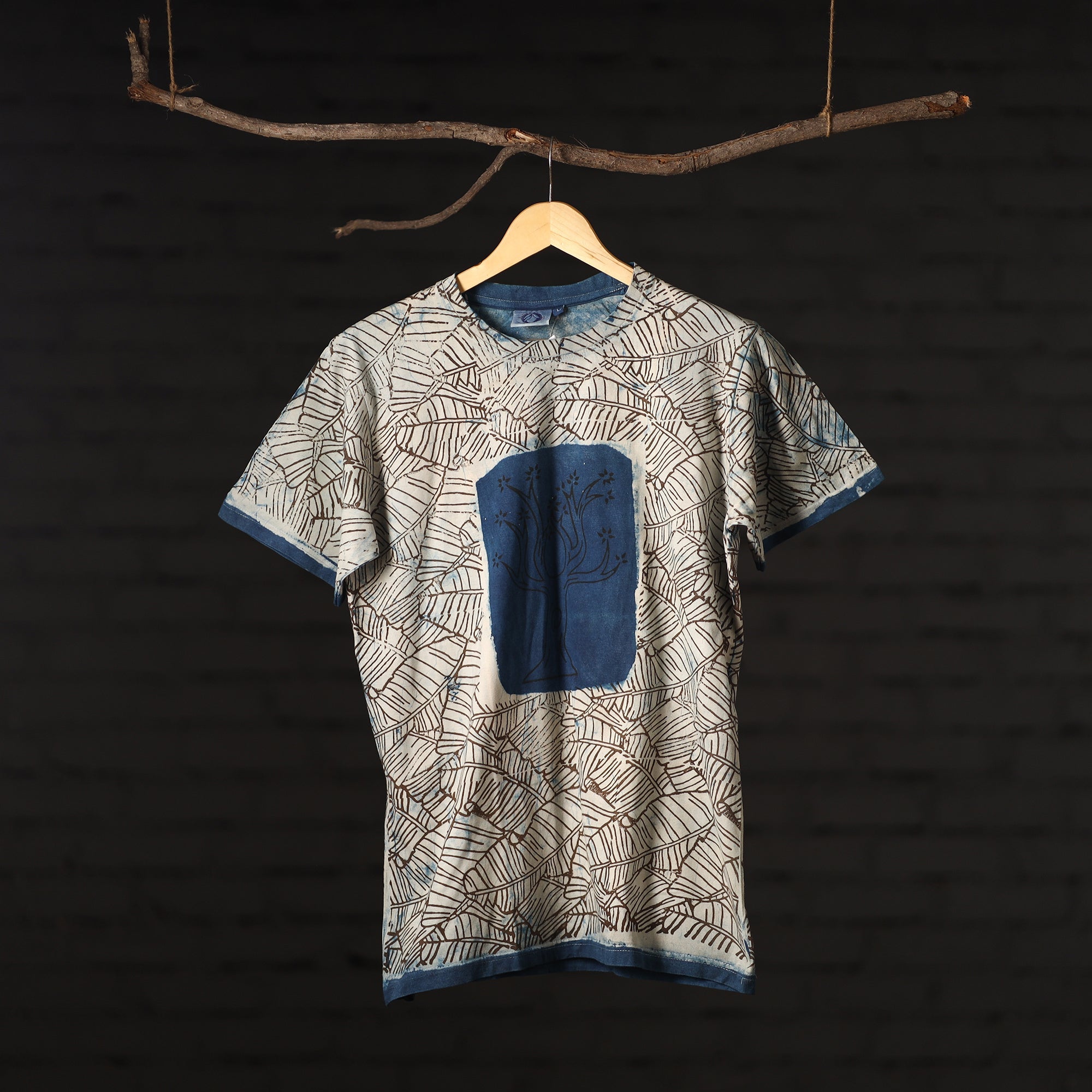 BINDAAS UNLIMITED Beige - Bindaas Natural Dyed Art Block Print Round Neck T-shirt in Pure Cotton