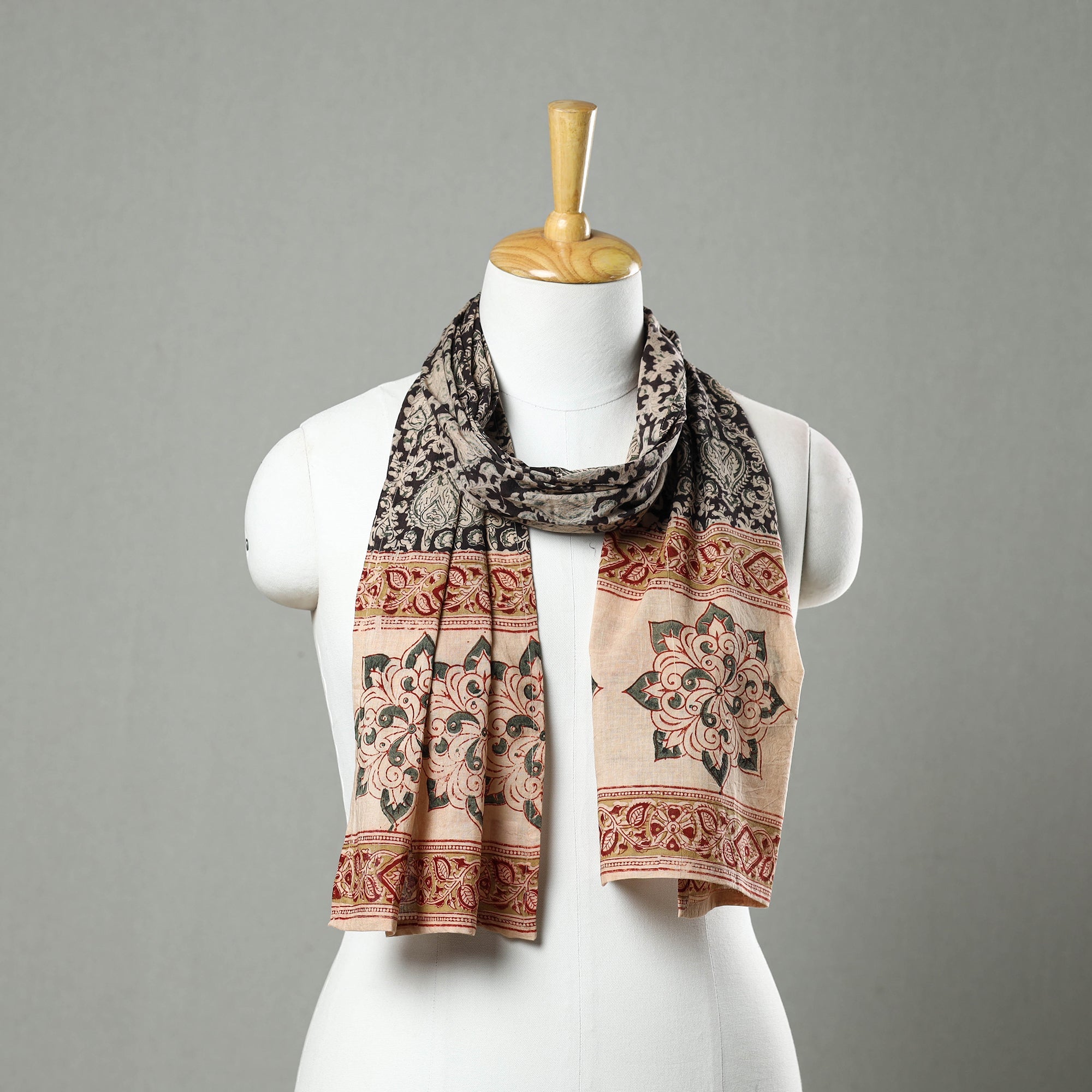 PITCHUKA SRINIVAS KALAMKARI PEDANA Black - Pedana Block Print Natural Dyed Cotton Kalamkari Stole 07
