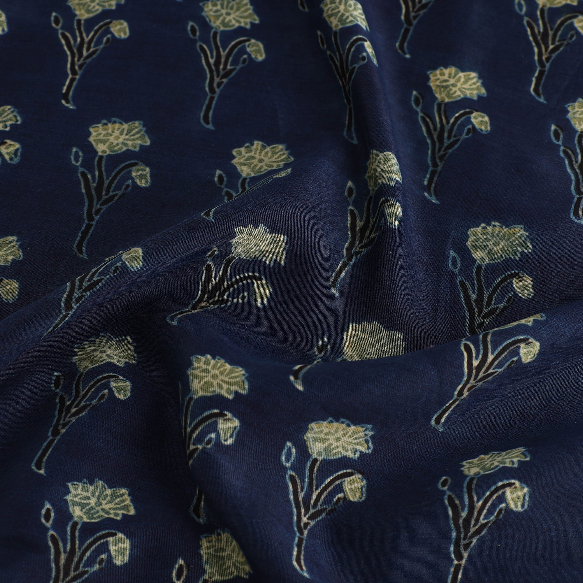 KACHCHH JI CHHAAP Blue - Ajrakh Block Printed Chanderi Silk Fabric 06 - view 3