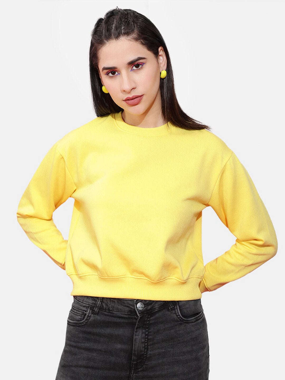 Freehand By The Indian Garage Co Women's Solid Regular Fit Sweatshirt