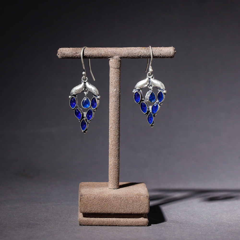 WHITE RIVER STORIES Antique Finish Oxidised German Silver Stone Earrings
