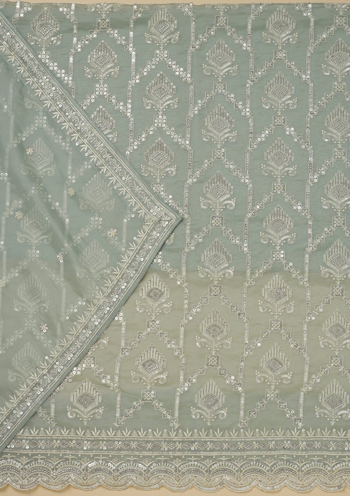 Koskii Pista Green Zariwork Tissue Unstitched Salwar Suit - view 3