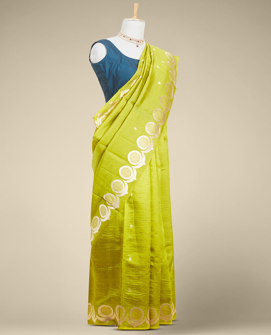 Pothys Green floral buttas banaras silk saree with floral buttas border - view 2