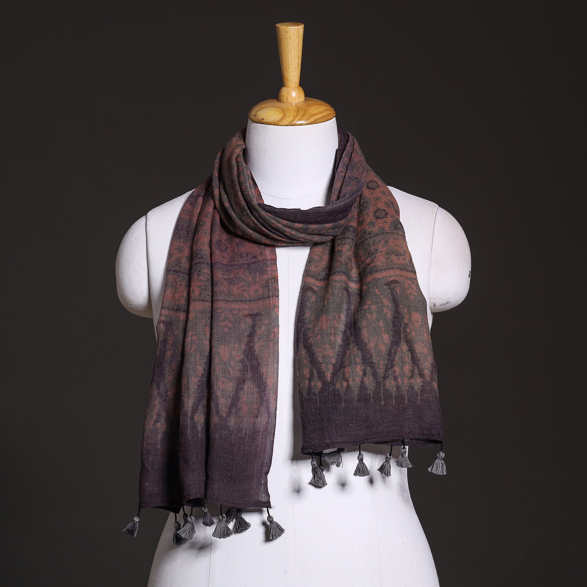 AJRAKH BY SUFIYAN ISMAIL KHATRI Brown - Ajrakh Hand Block Printed Pure Woolen Stole
