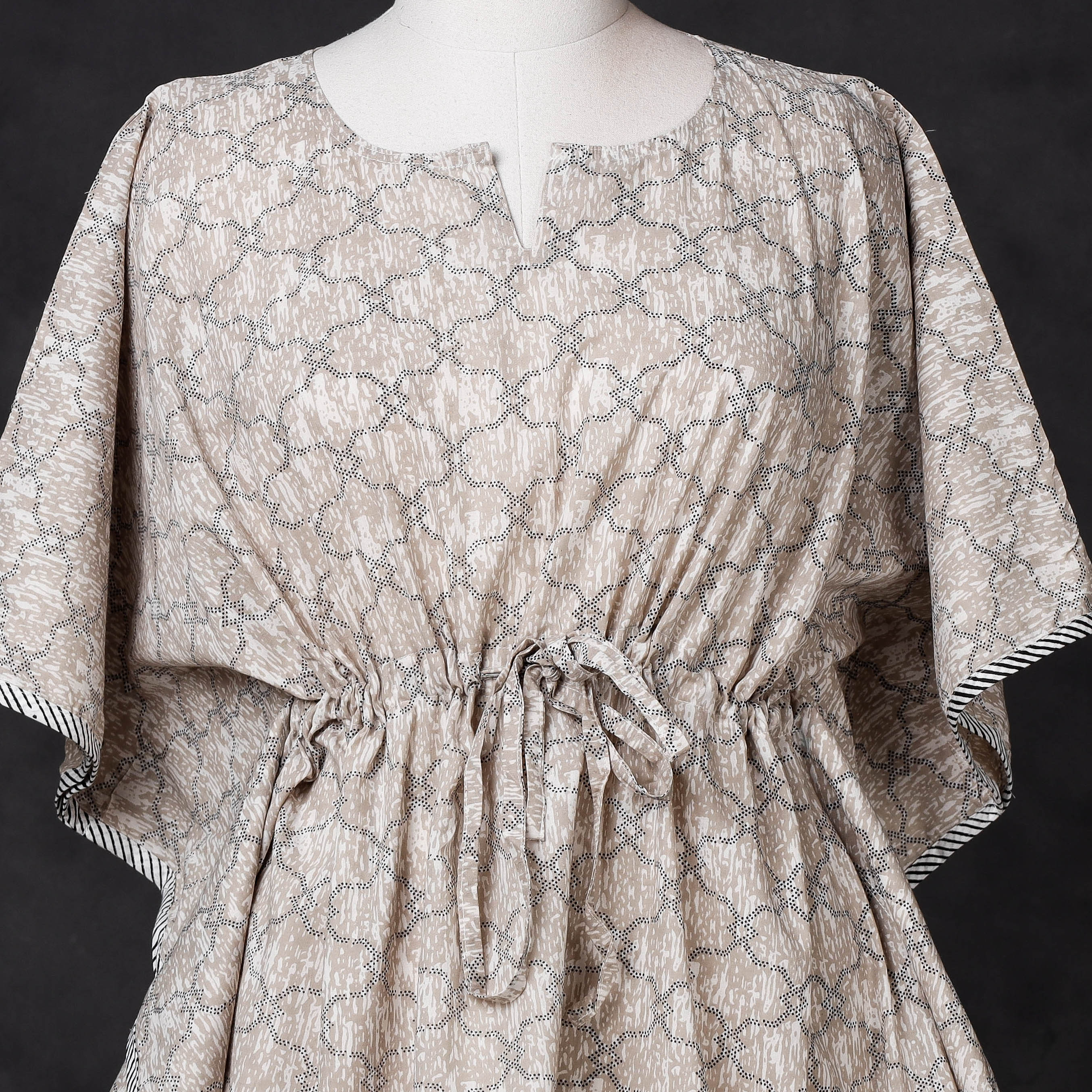 CHUTNEY CRAFT STUDIO Brown - Hand Block Printed Cotton Kaftan with Tie-Up Waist (Short) - view 2