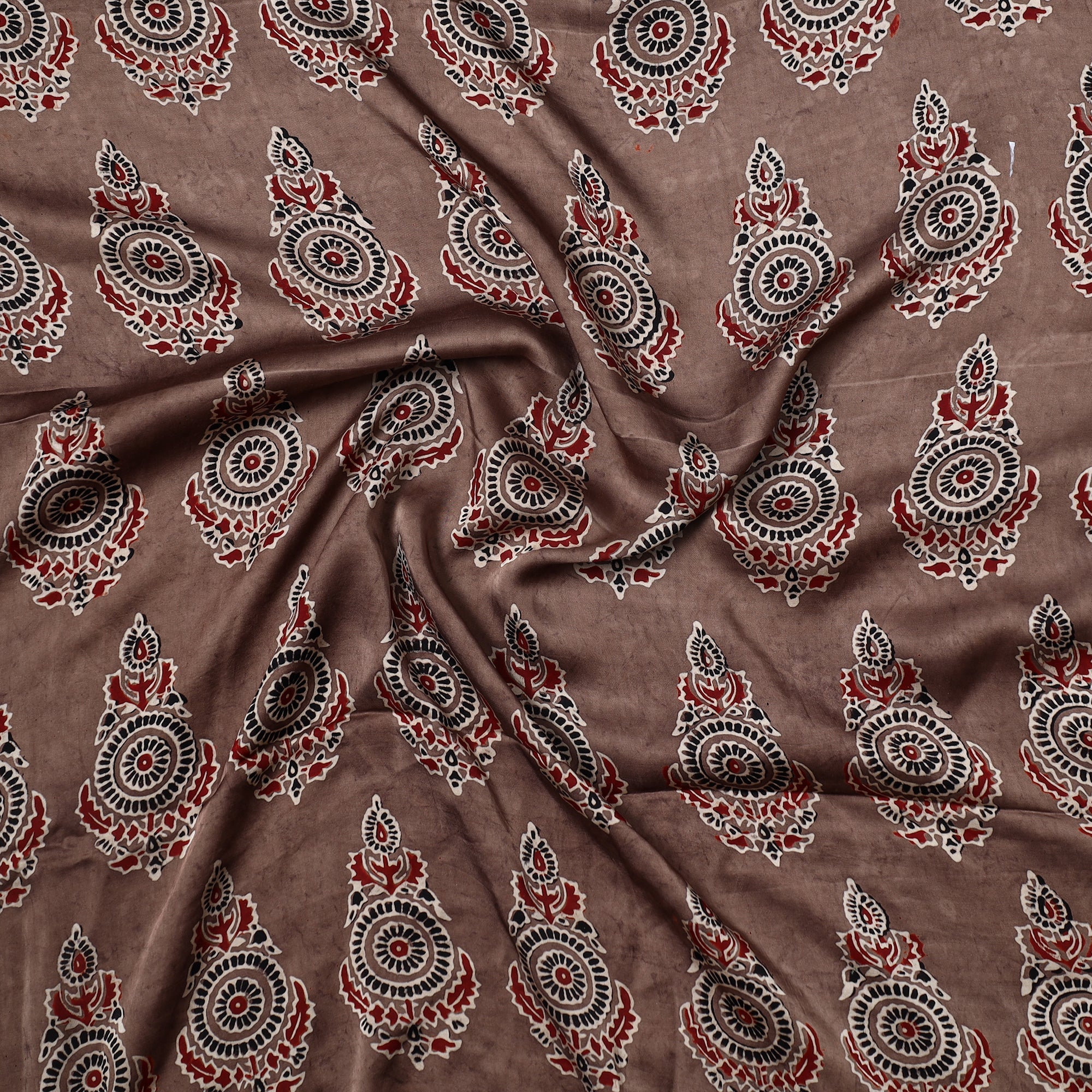 RIYAZ ABDULMAJID KHATRI - AJRAKH Brown - Ajrakh Hand Block Printed Modal Silk Precut Fabric 35 - view 2