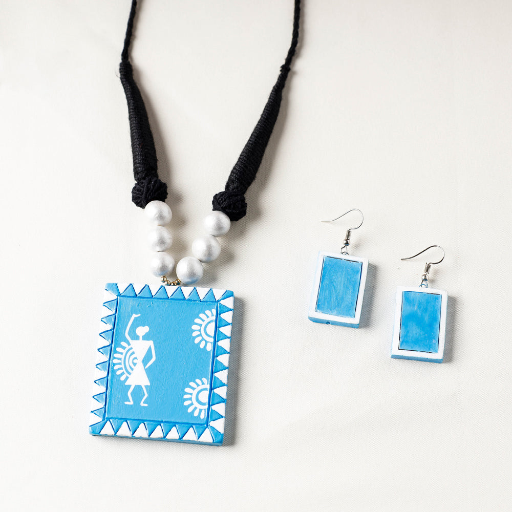 KHUSHBASH - HAPPY LOOM OF EAST Bishnupur Handpainted Terracotta Necklace Set - view 2