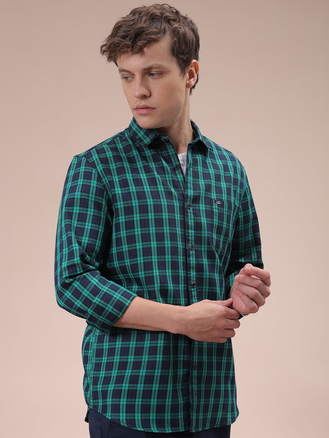 The Indian Garage Co Men's Green Slim Fit Checked Shirt - view 4