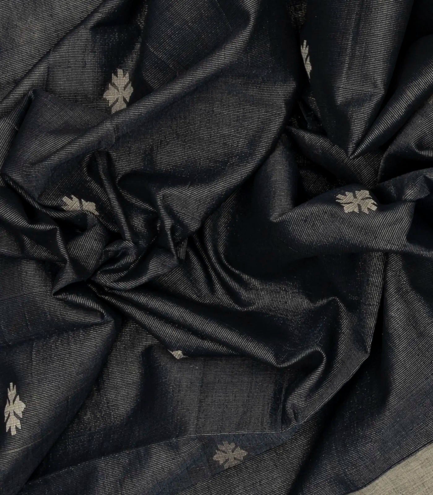 RmKV Dark Grey Handloom Bengal Cotton Tissue saree With Zari stripes and Floral (Phool) Buttis - view 5
