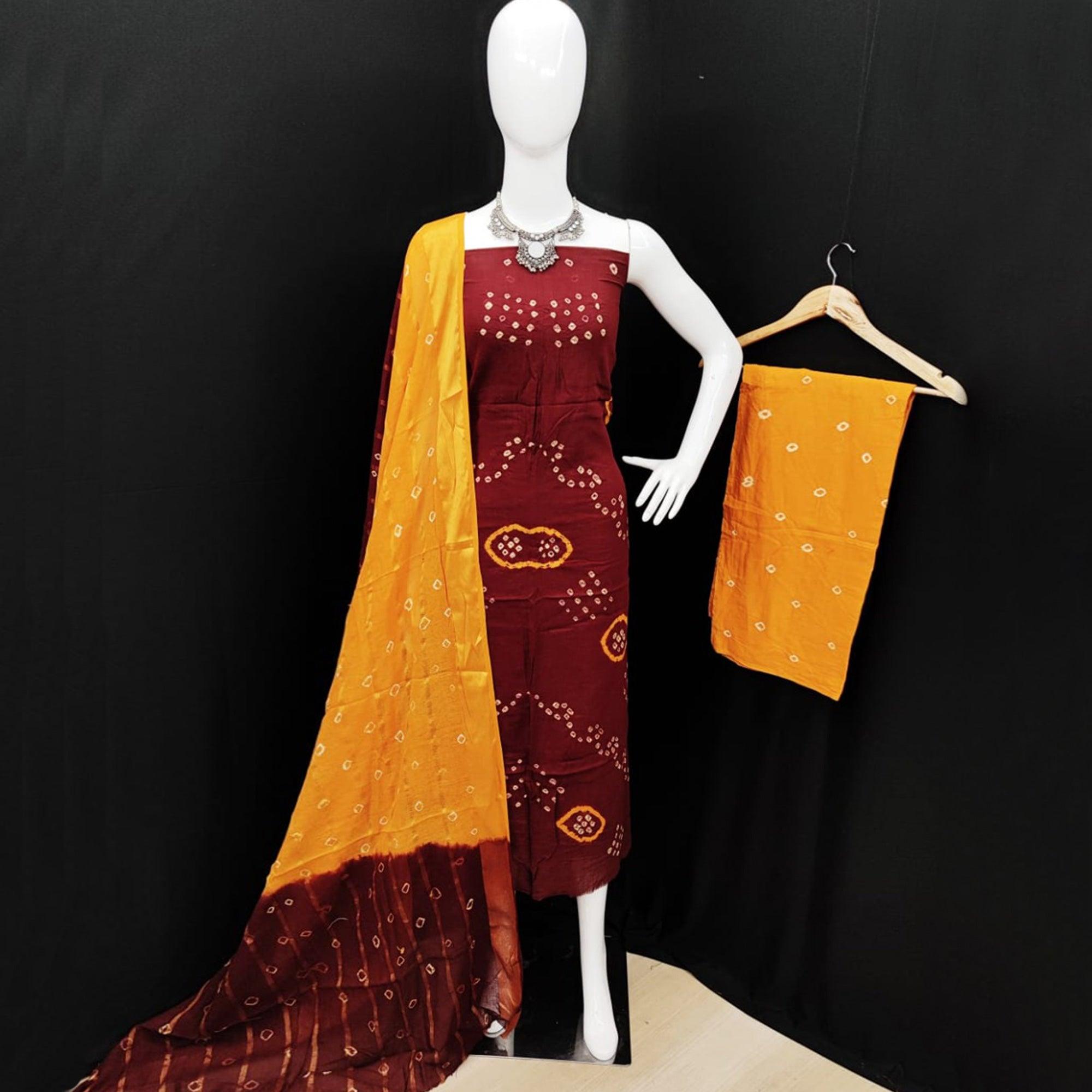Peachmode Maroon Casual Wear Printed Pure Cotton Dress Material