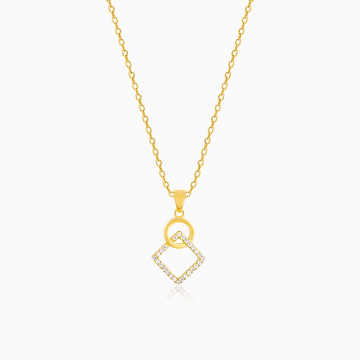 GIVA Jewellery Golden Cubic Circle Pendant with Link Chain