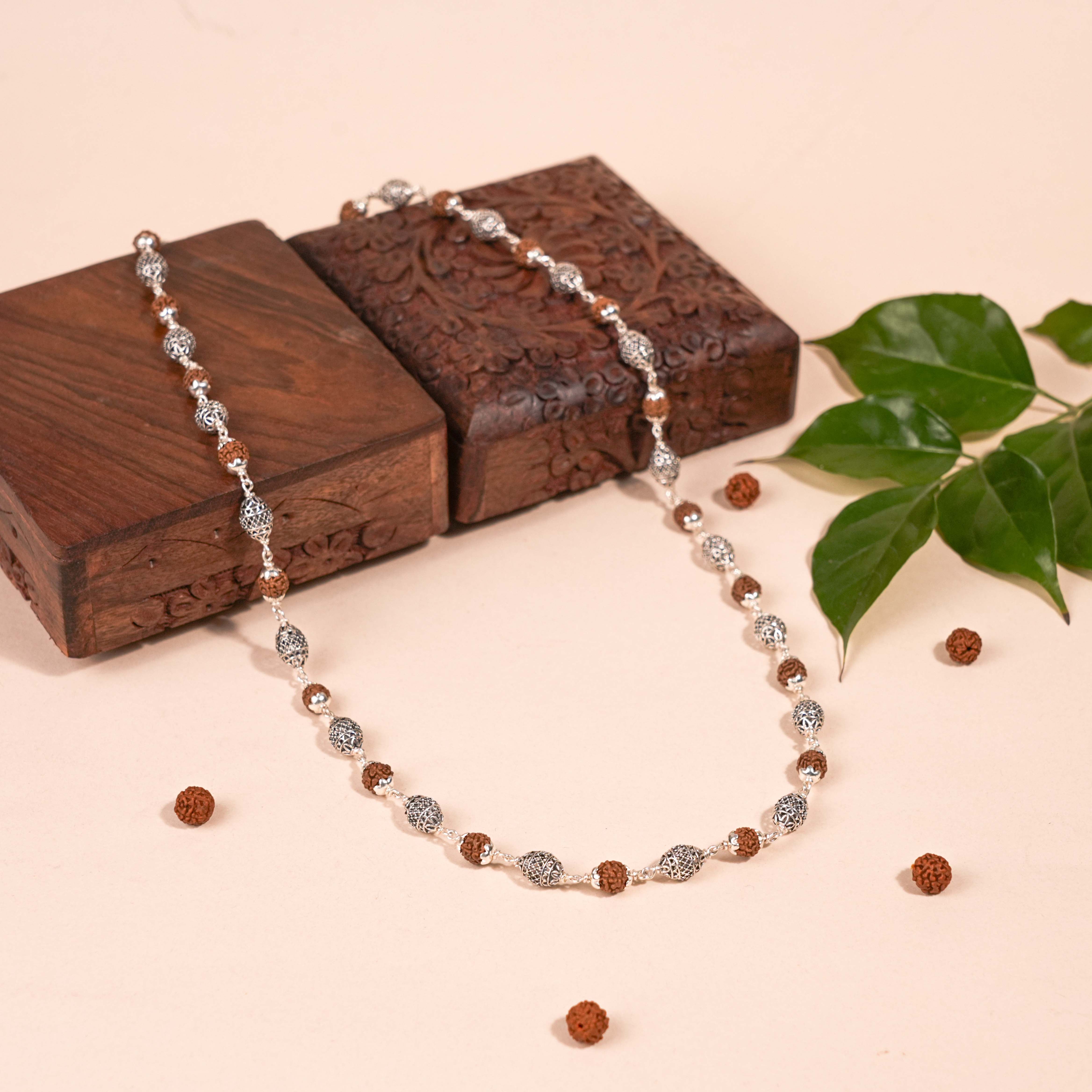 Prinjal Jewellers Rudraksha Silver Mala (Dome Beads) - view 2
