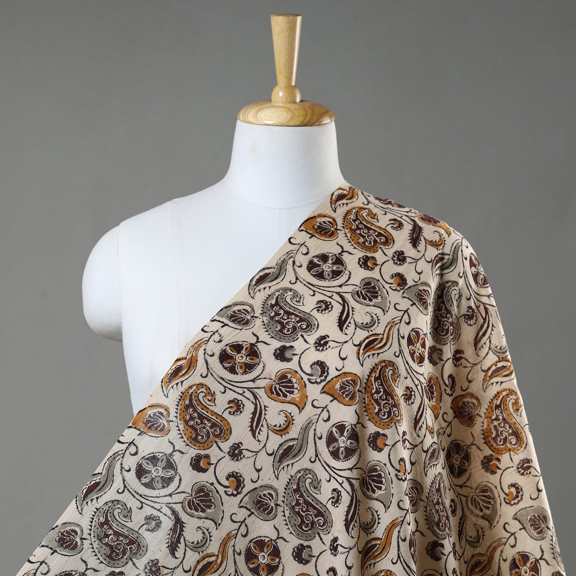 VENKATA BHANU KALAMKARI PEDANA Beige - Pedana Kalamkari Hand Block Printed Mul Cotton Fabric 10
