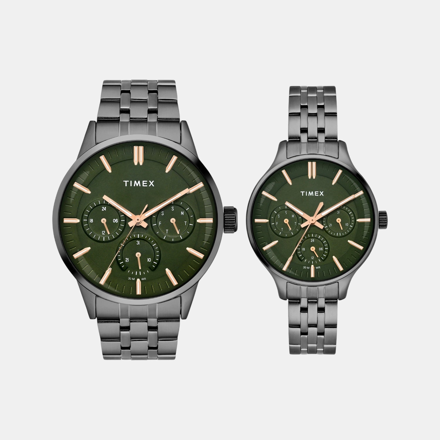 Timex Fashion Couple Quartz Green Dial Multi-Function Stainless Steel Watch TW00PR318