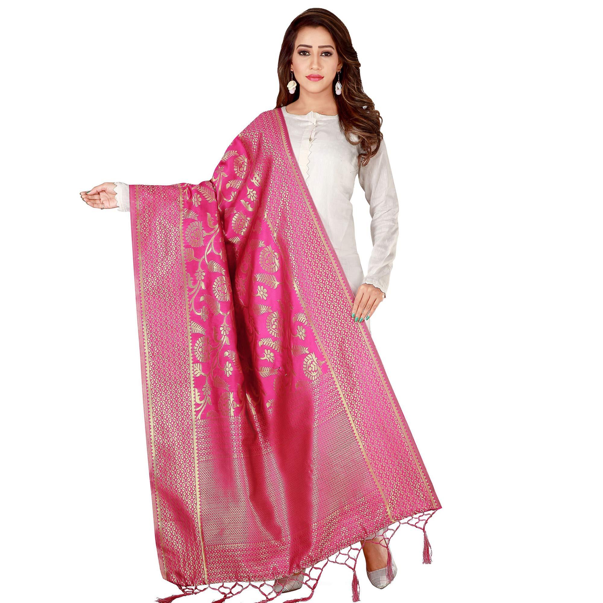 Peachmode Seller Captivating Pink Colored Festive Wear Banarasi Silk Dupatta