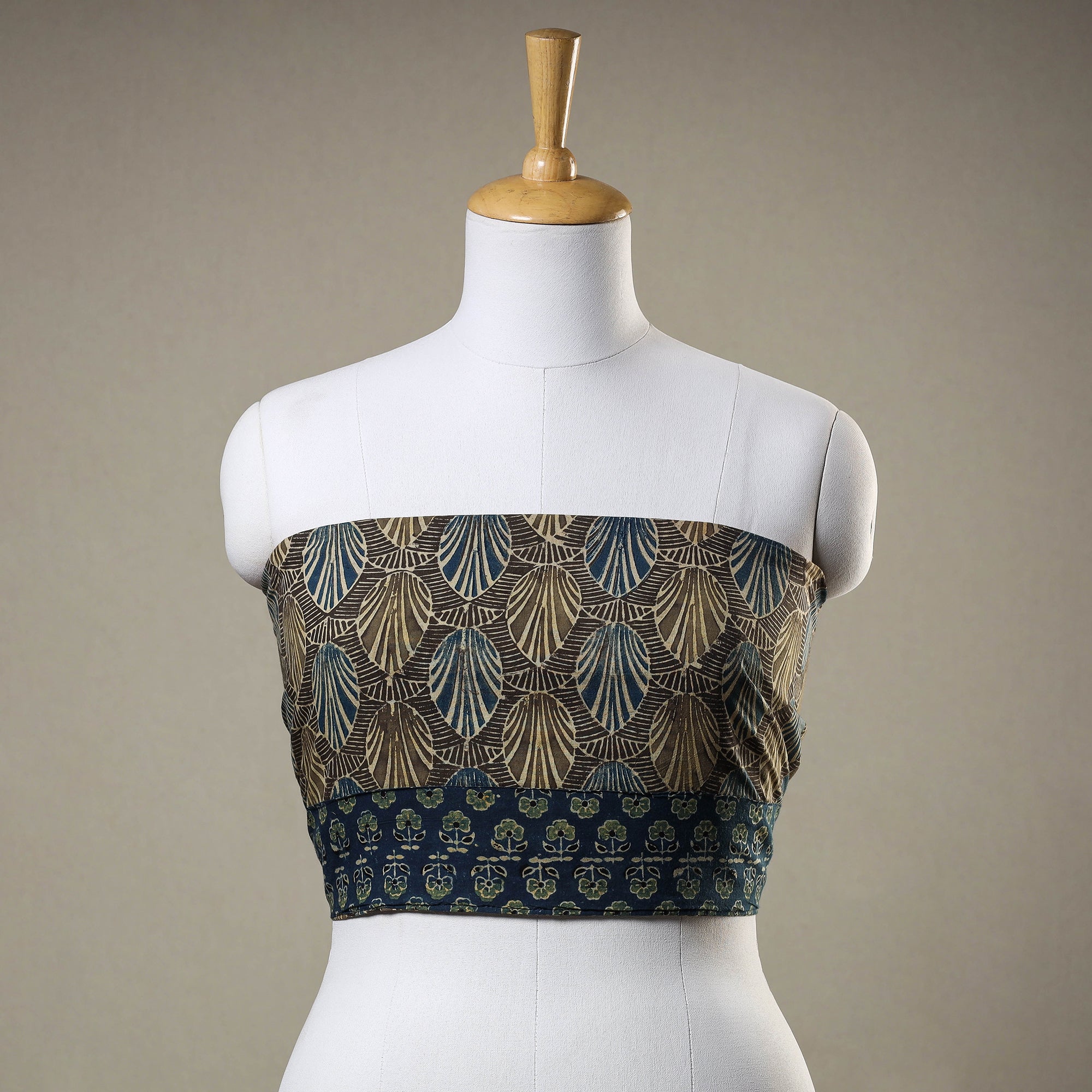 NOORI BAZAR Brown - Ajrakh Block Printed Cotton Blouse Piece