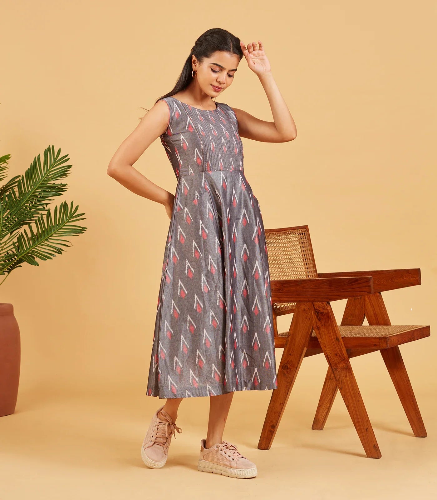 RmKV Silks Grey Ikat Dress