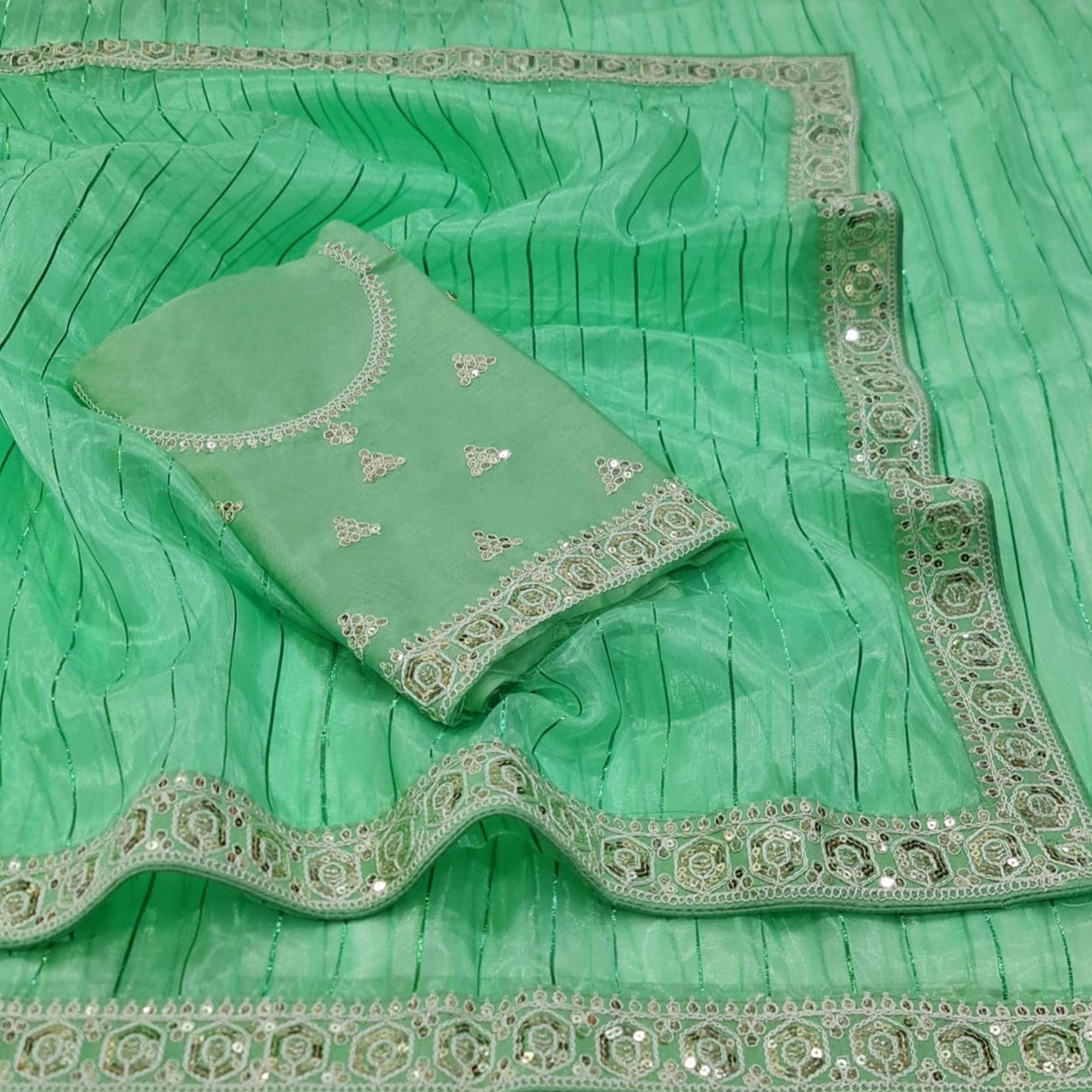 Green sarees – BlackTree green-sequins-embroidered-organza-saree