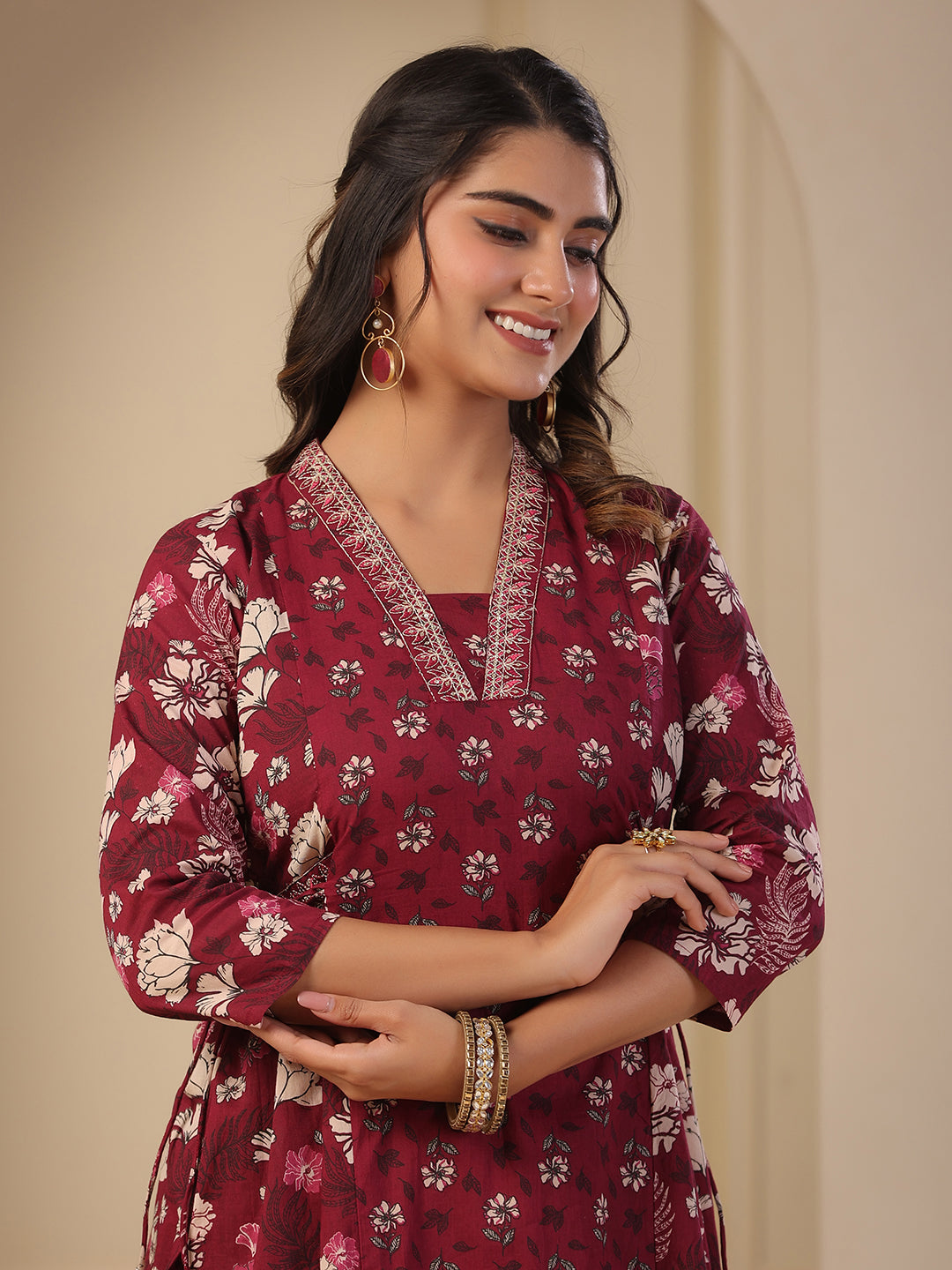 Fashor Floral Printed A-Line Paneled Kurta with Pant - Purple - view 3