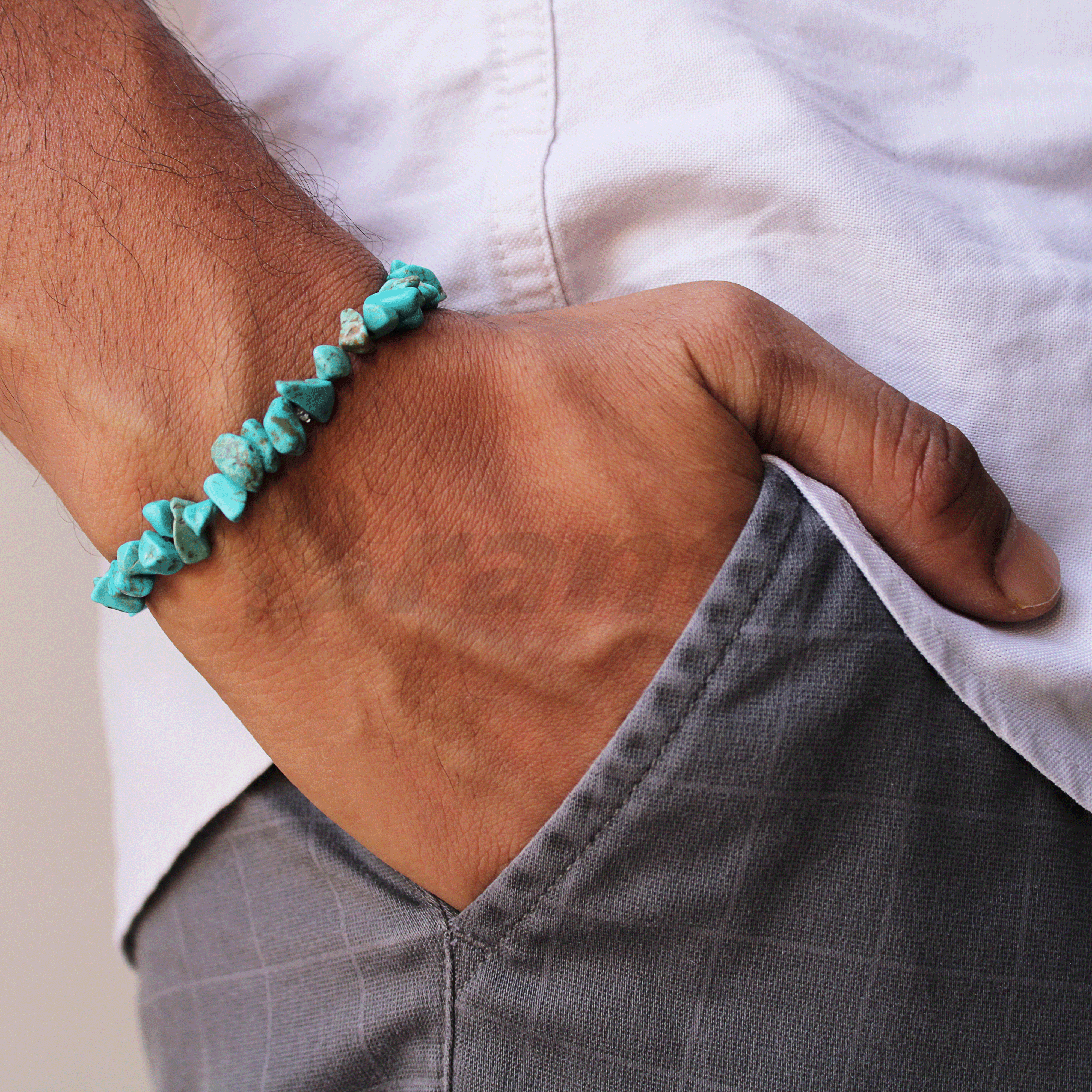 brantashop Blue & Green Howlite Chips Crystals Bracelet For Men