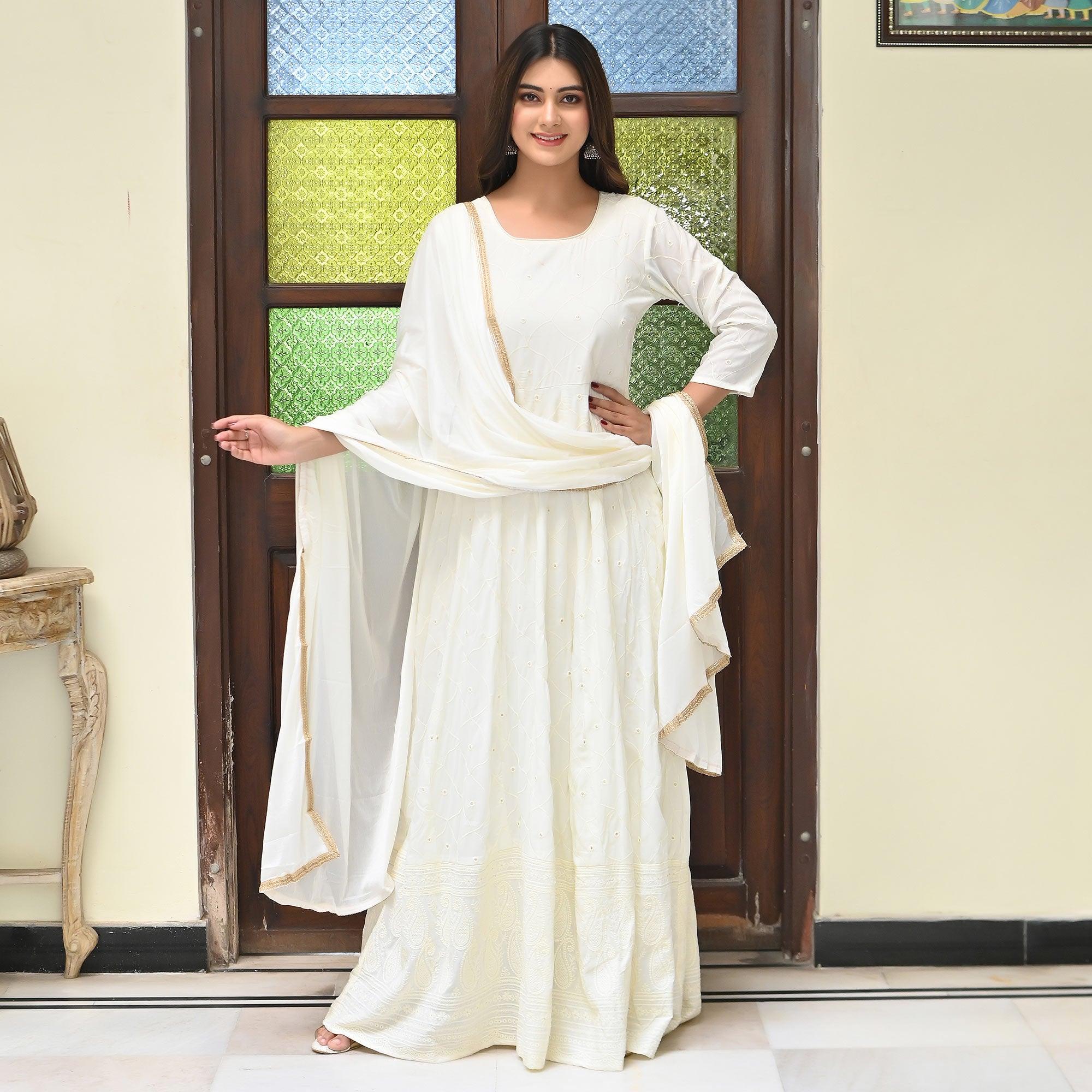 Peachmode Cream Chikankari Embroidered Georgette Gown - view 2