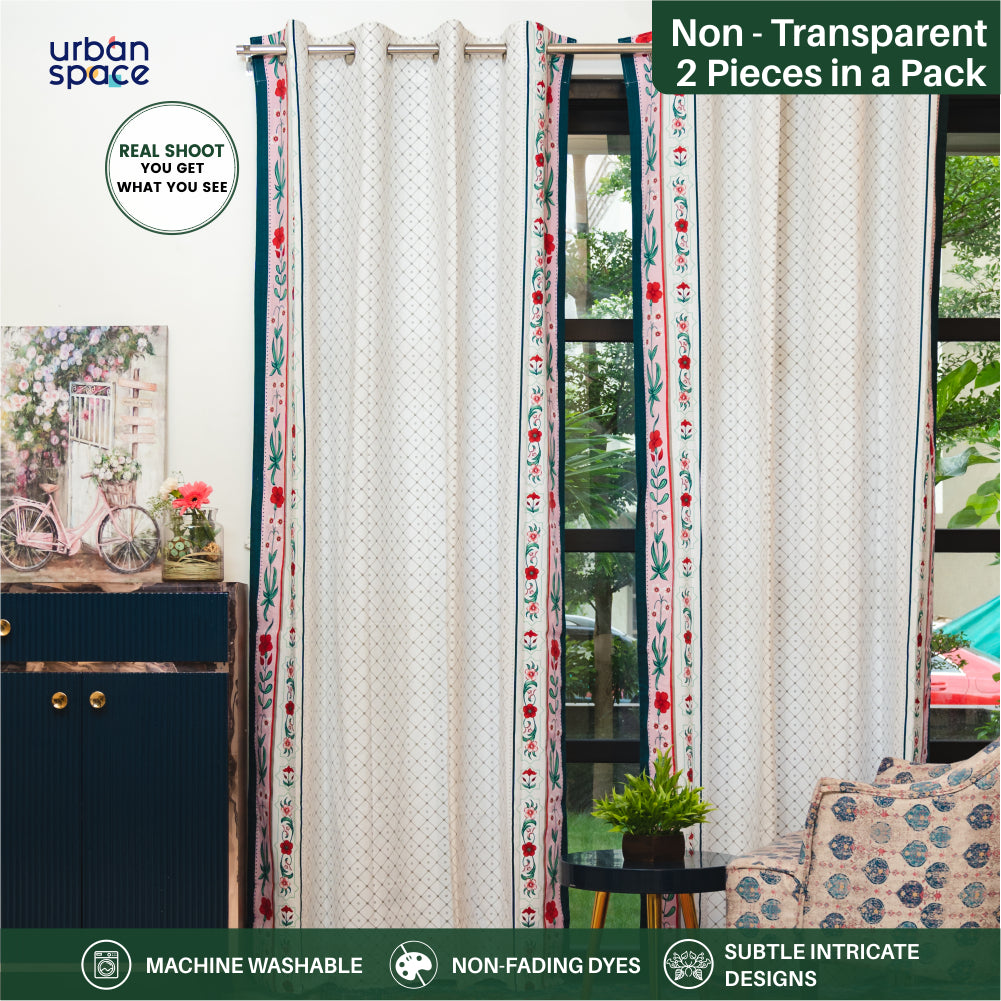 100 cotton – Urban Space -Home Furnishing Store 100% Cotton Room Darkening Curtains, Pack of 2 Curtains - Hibiscus Bloom Border Pink