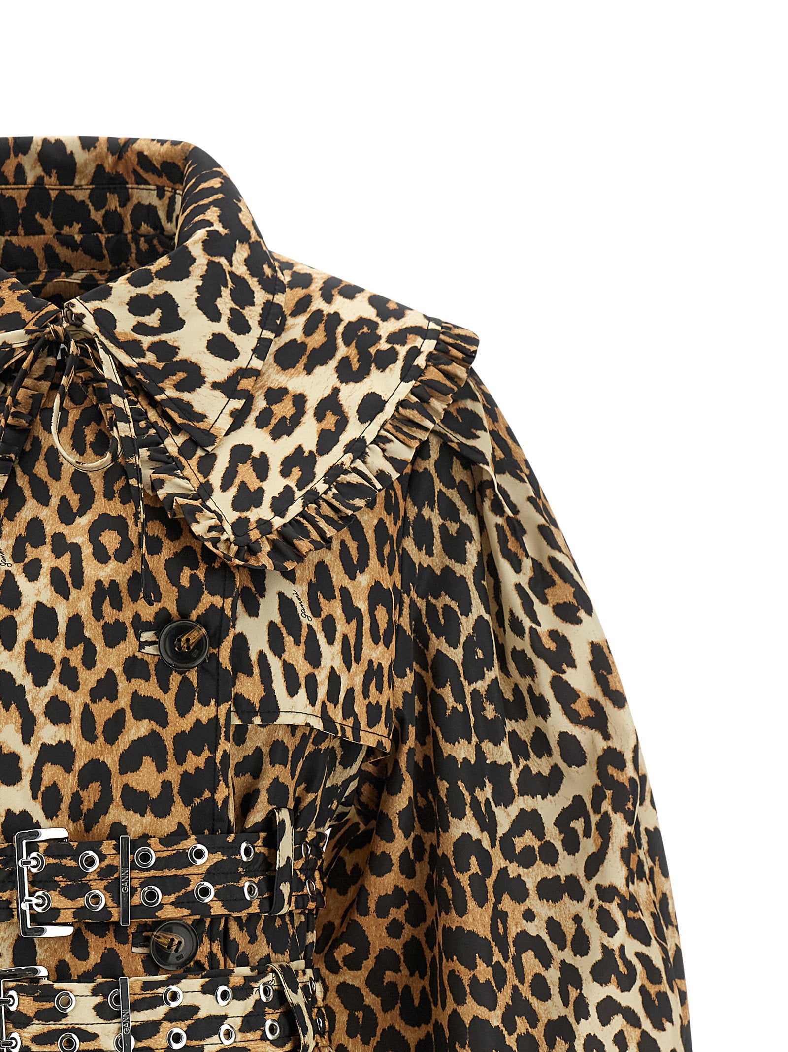 Ganni Leopard Duchesse Nylon Short Trench Coat - view 4