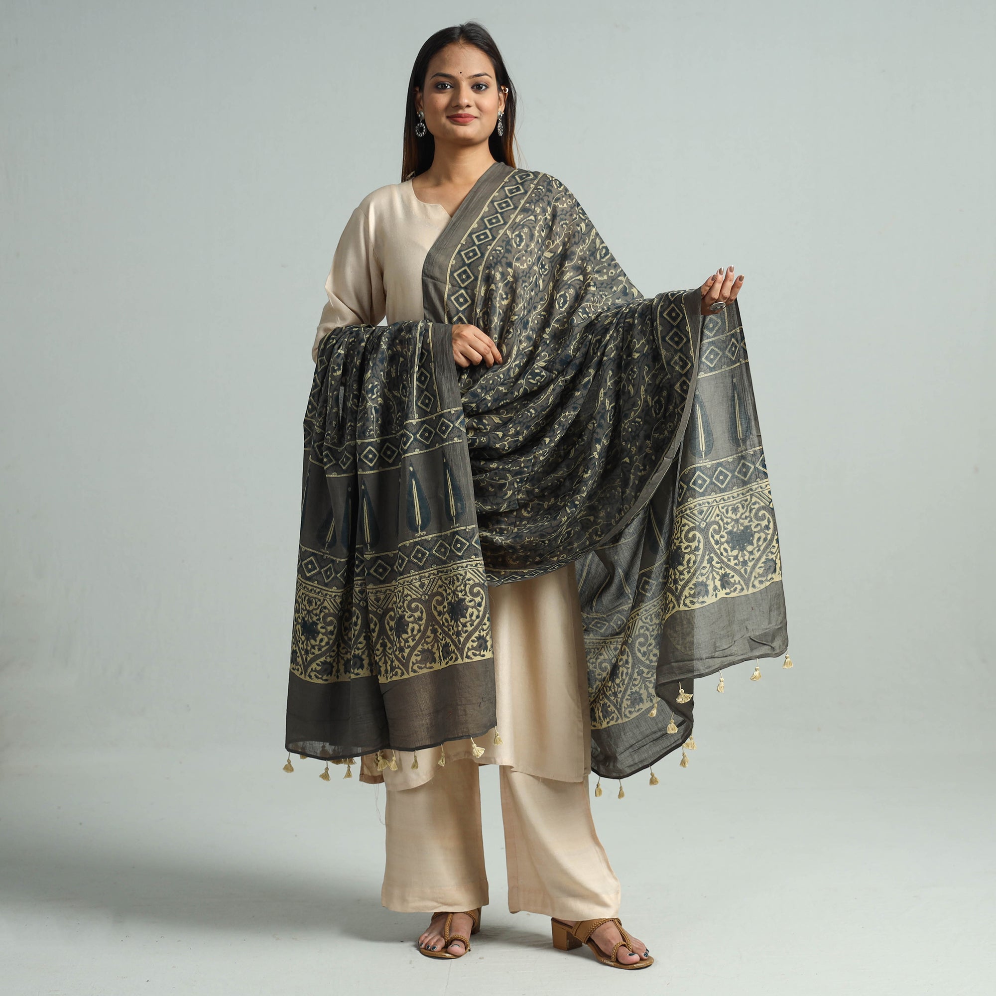 AJRAKH BY SUFIYAN ISMAIL KHATRI Brown - Hand Block Printed Cotton Ajrakh Dupatta 42 - view 2