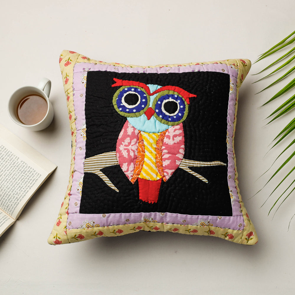 PURKAL STREE SHAKTI SAMITI Black - Applique Quilted Cushion Cover (15 x 15 in)