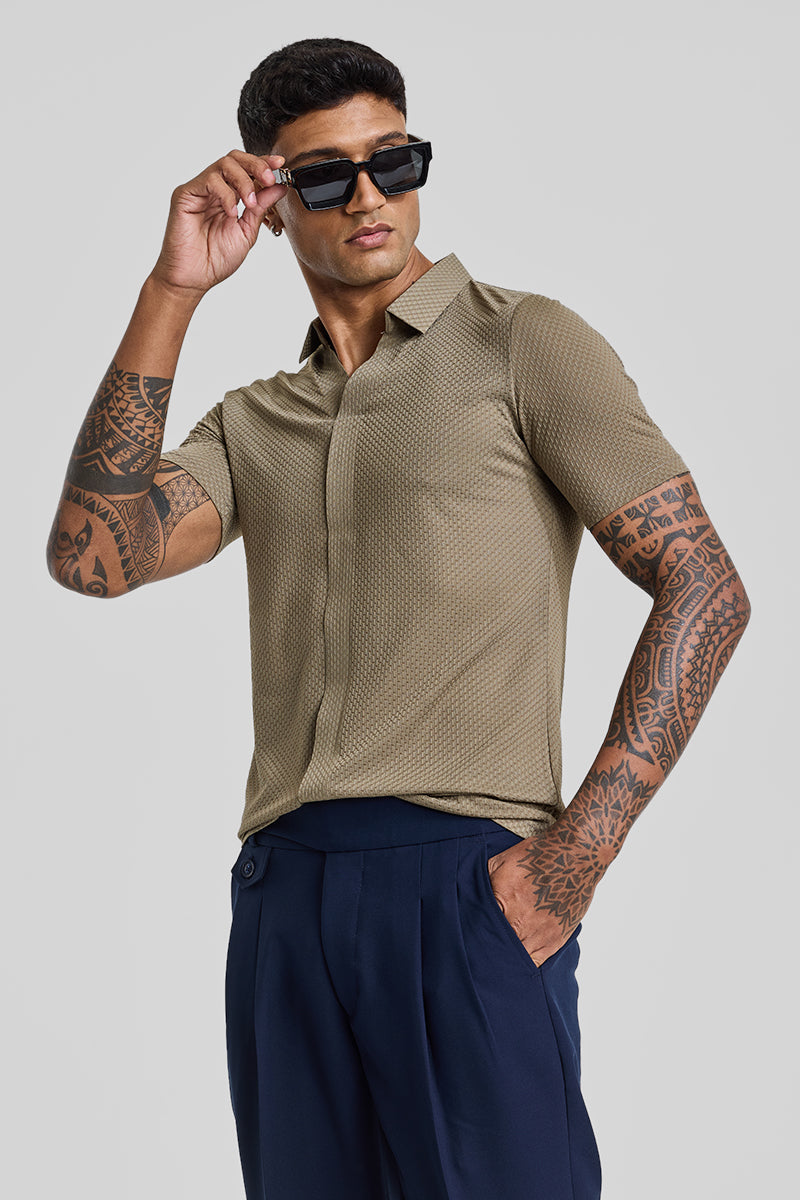 SNITCH Beige Textured Polo T-Shirt