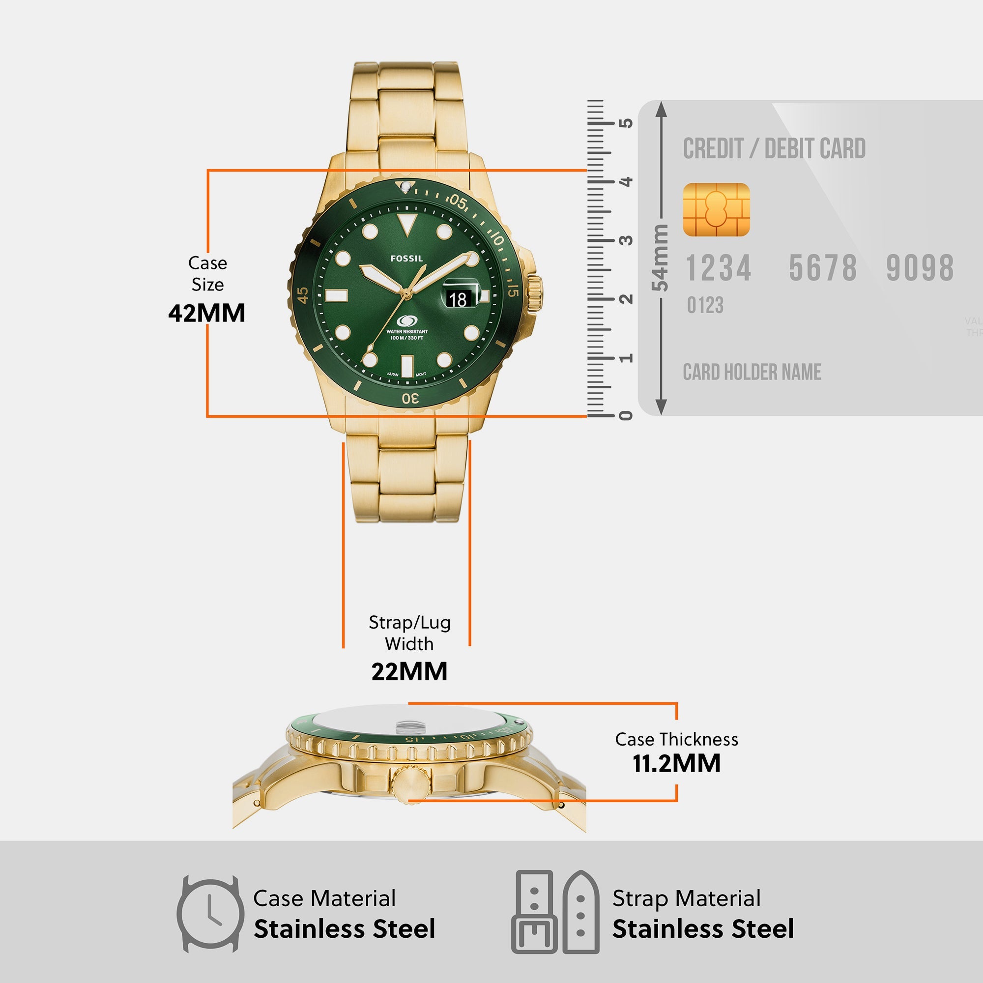 Fossil Blue Dive Men Quartz Green Dial Analog Stainless Steel Watch FS6030 - view 7