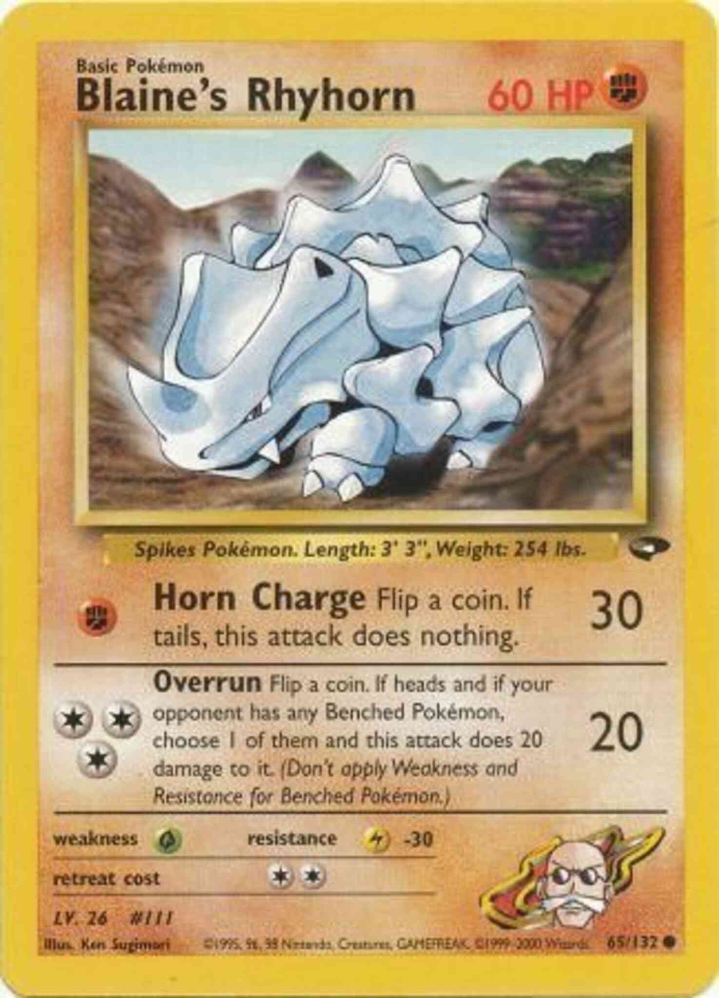 Unlimited gym2u-65 non-holo – Pokémon Blaine's Rhyhorn - 65/132 - Common - Unlimited [gym2U-65] [Non-Holo]