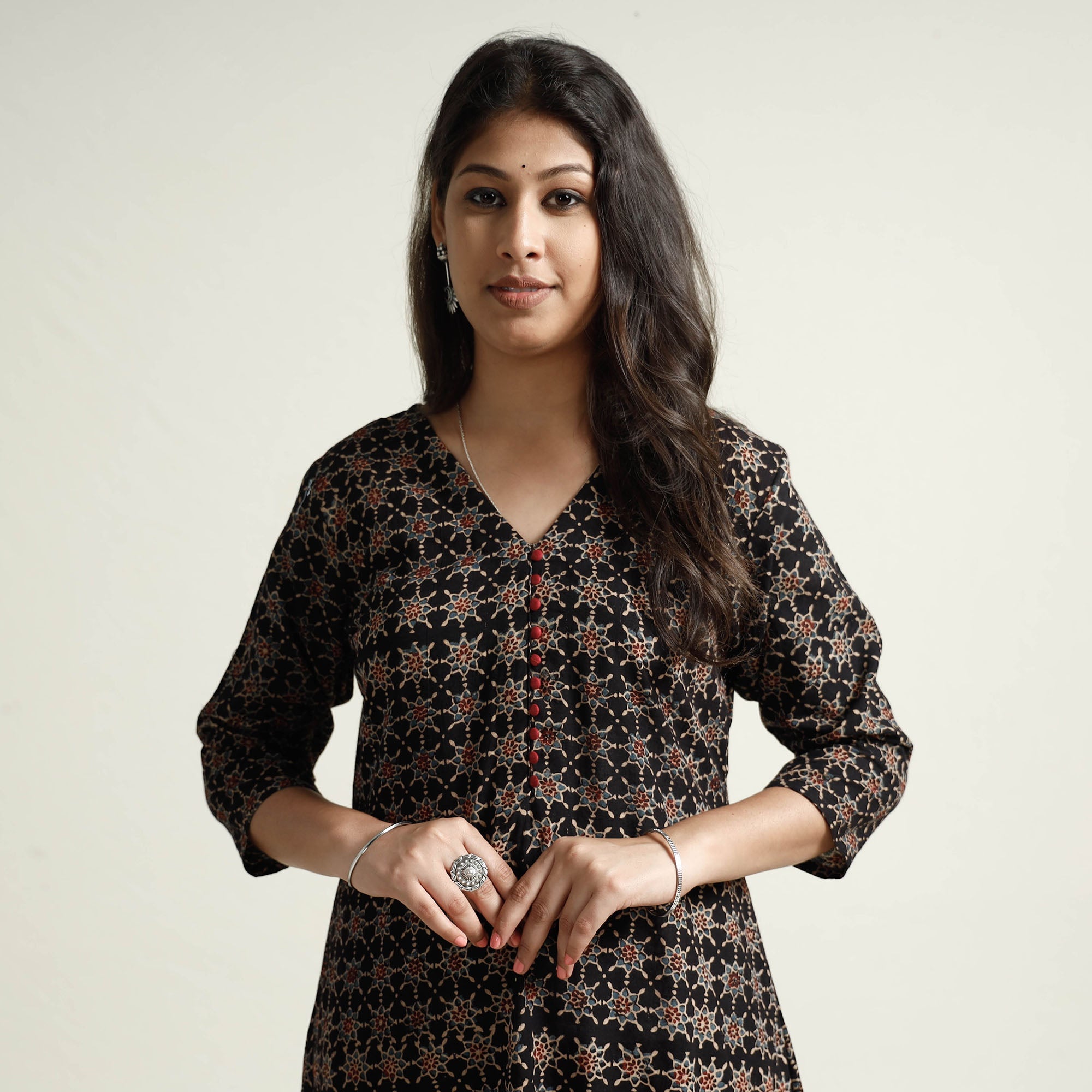 ITOKRI CASUALS Black - Ajrakh Block Printed Cotton Kurta with Palazzo Set - view 2