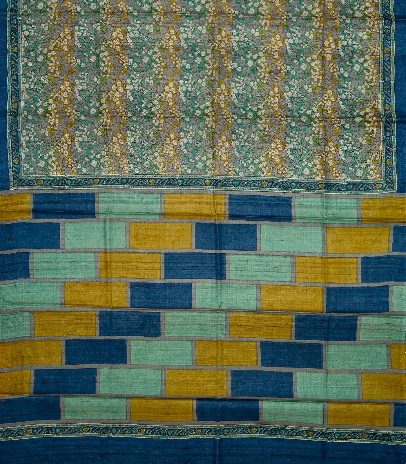 RmKV Aquamarine Handloom Tussar Silk Saree With Printed Floral Motifs - view 2