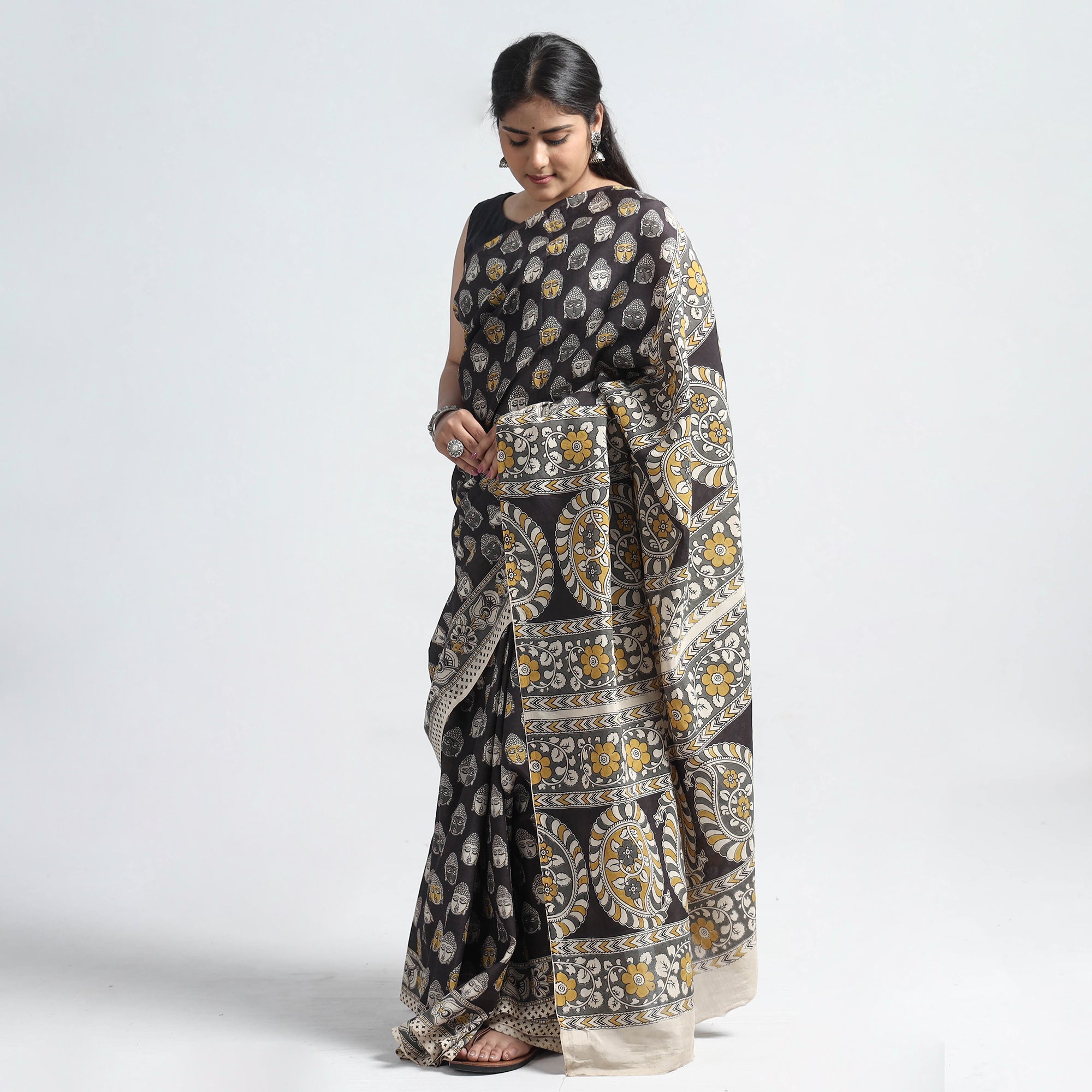 SOUTH KARGHA Black - Kalamkari Printed Silk Cotton Saree - view 2