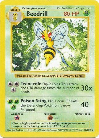 Shadowless base1s-17 non-holo – Pokémon Beedrill - 17/102 - Rare - Shadowless [base1S-17] [Non-Holo]