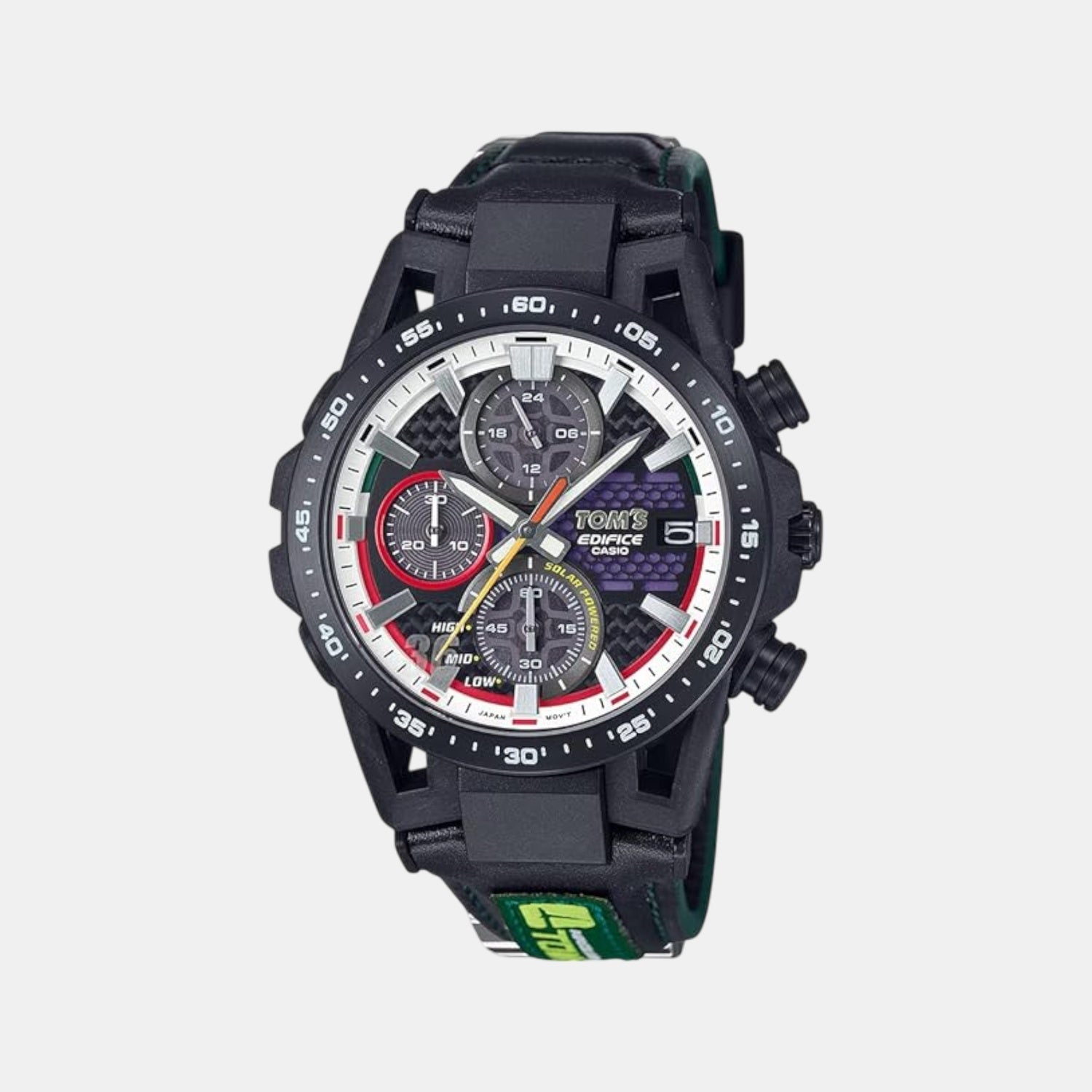 Casio Edifice Men Quartz Black Dial Chronograph Leather Watch ED632