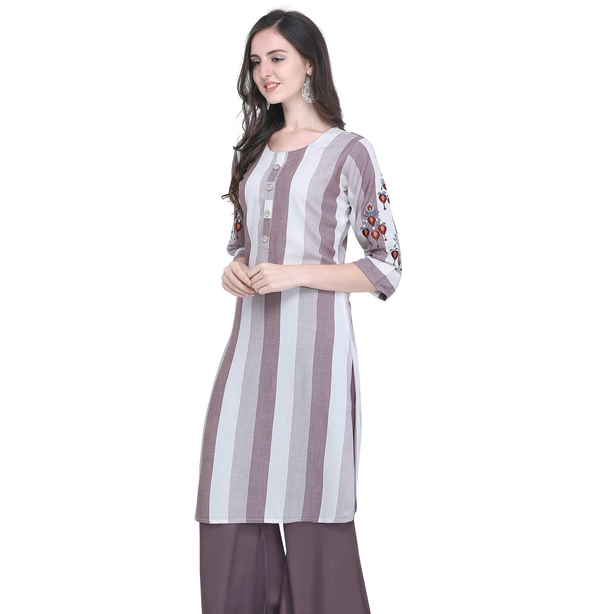 Peachmode Seller Majesty Mauve Colored Casual Embroidered Rayon Kurti - view 2