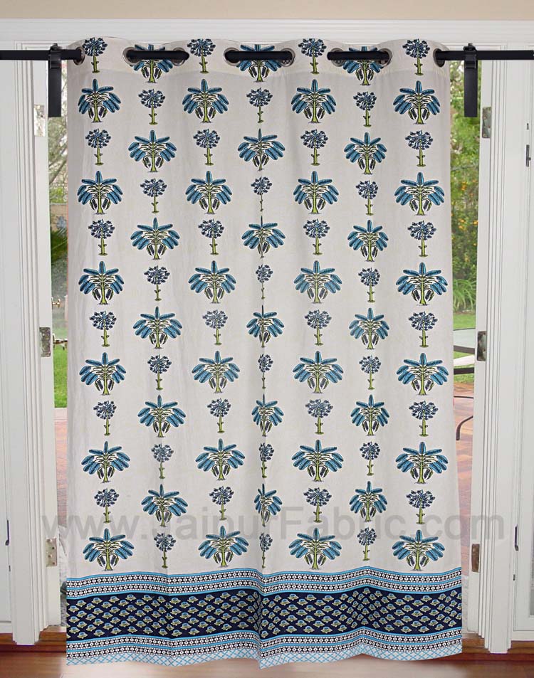 JaipurFabric® Sky Blue Tree Print Cotton Grommet Curtain - view 2
