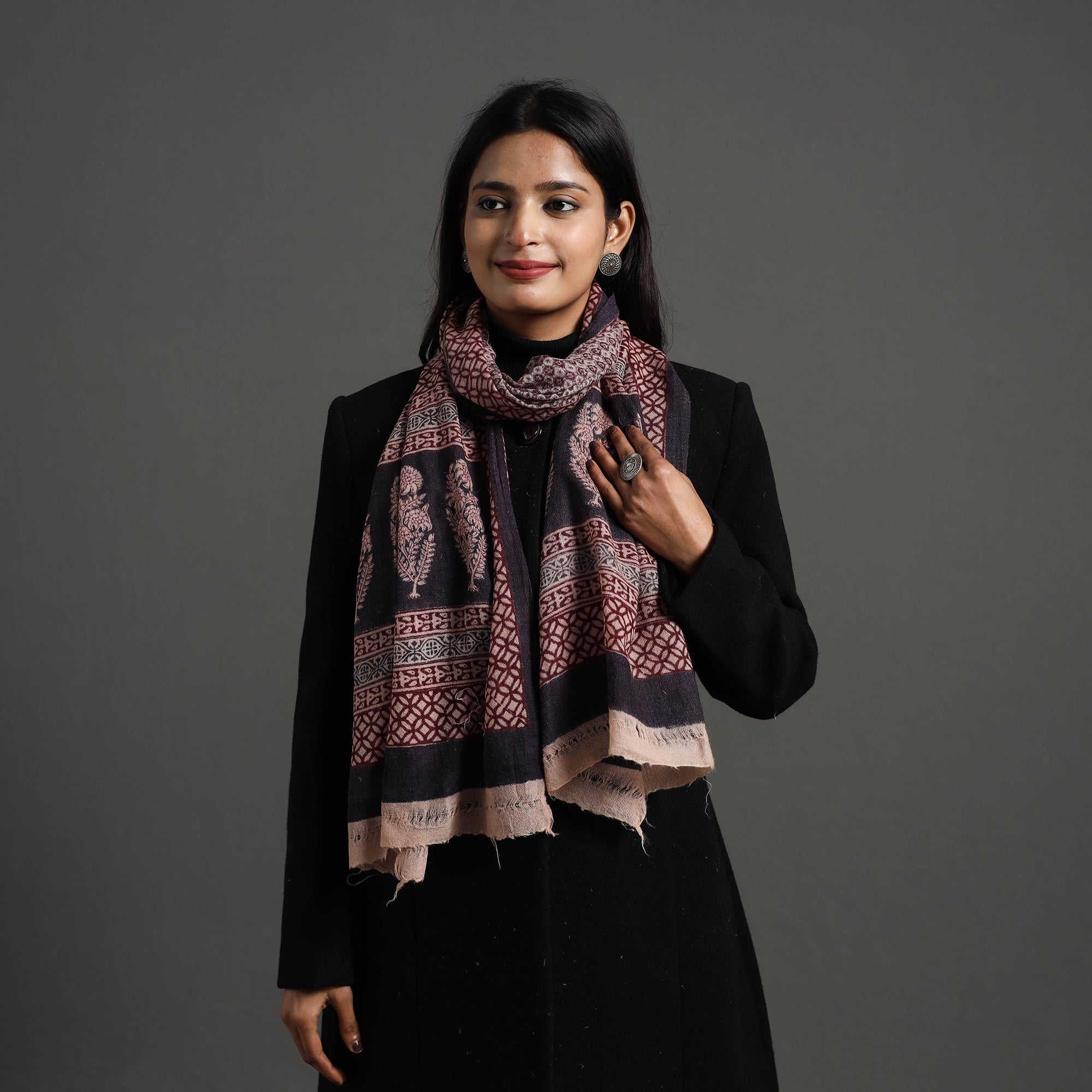 BAGH PRINTS BY UMAR FARUK KHATRI Black - Bagh Hand Block Printed Woollen Stole 28