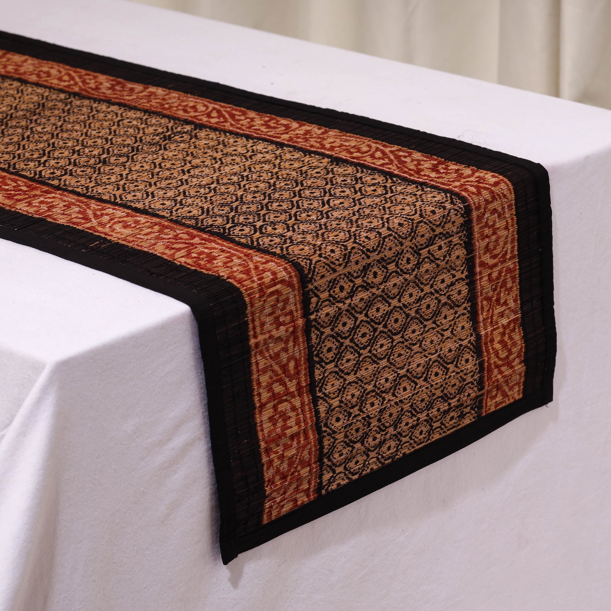 BAGH PRINTS BY MOHAMMED BILAL KHATRI Black - Natural Bamboo Bagh Block Printed Dining Table Runner 22
