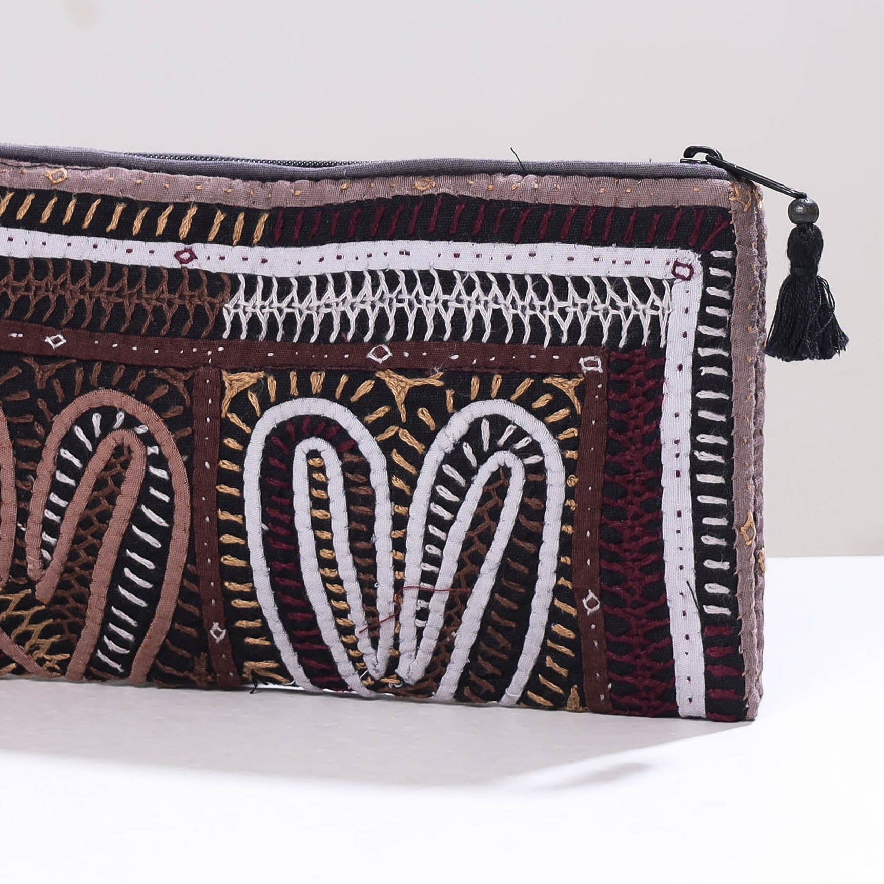 QASAB Brown - Kutch Dhebariya Qatab Hand Embroidery Clutch Purse - view 2