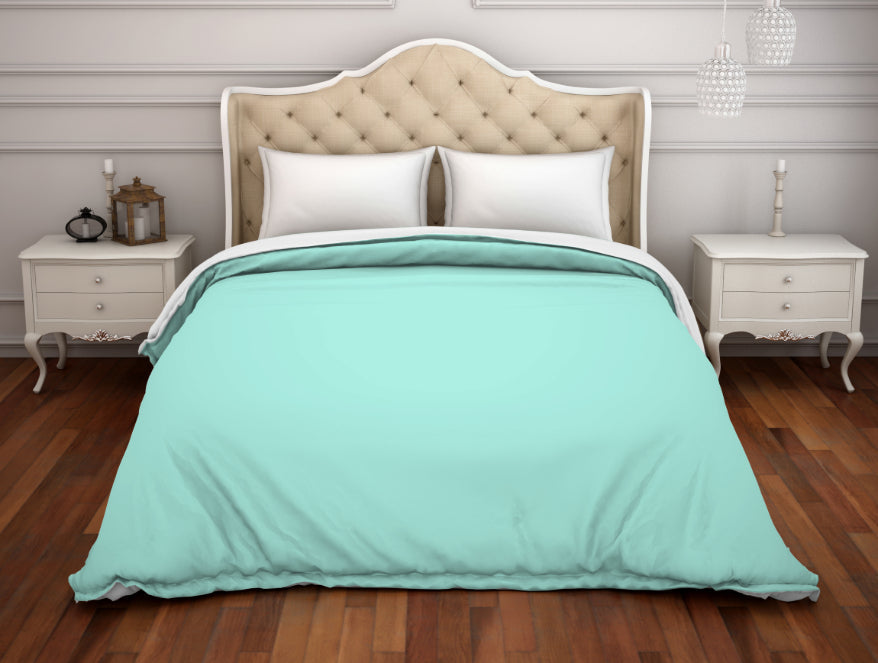 Spaces India Solid Aqua Green/Whit - Light Green 100% Cotton Shell Double Quilt / AC Comforter - Hygro By Spaces