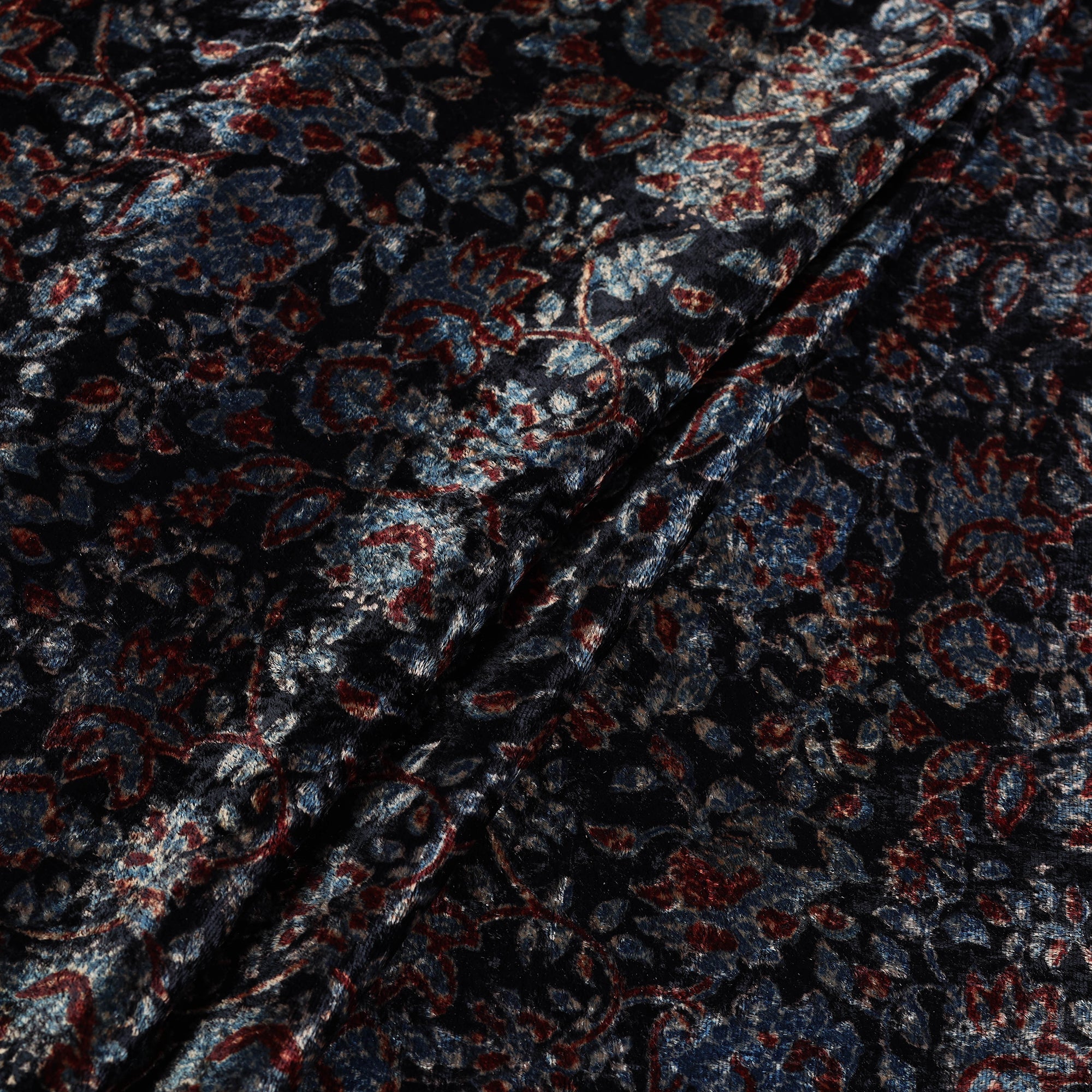 AJRAKH BY JABBAR KHATRI Black - Block Printed Velvet Natural Dyed Ajrakh Fabric 11 - view 2