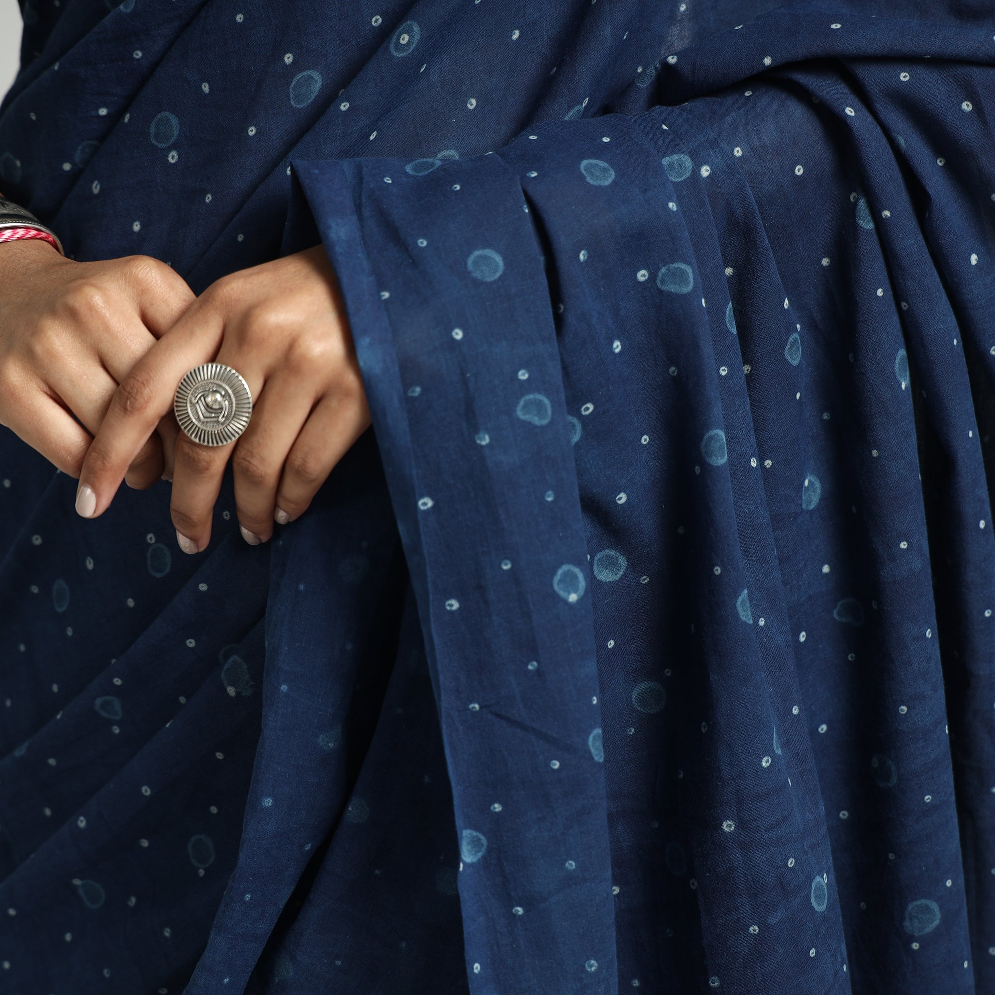 HAVELI CHRONICLES Blue - Akola Hand Block Printed Cotton Saree - view 4