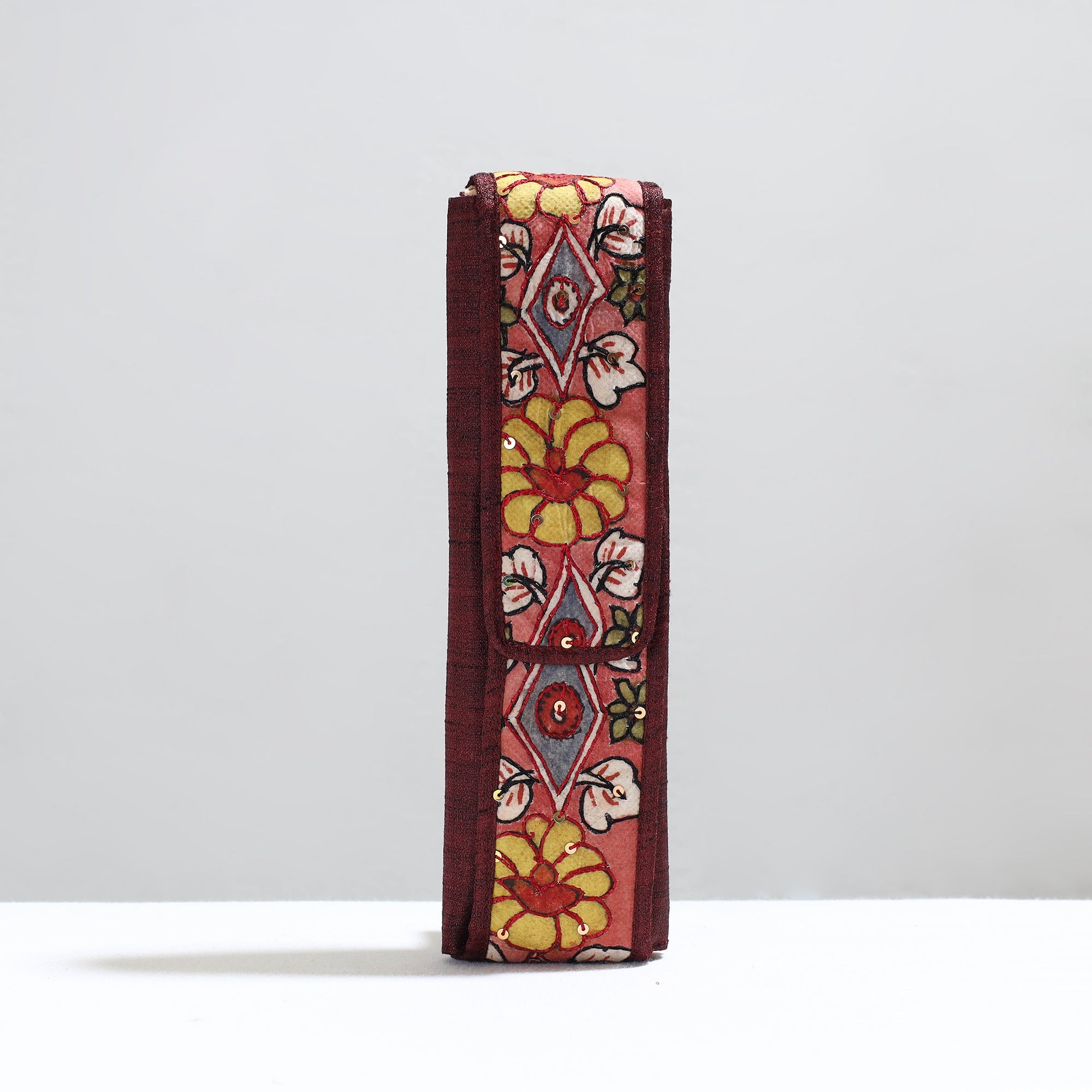DWARAKA PLUS Brown - Handpainted Kalamkari Natural Dyed Ghicha Silk Earrings Pouch 13